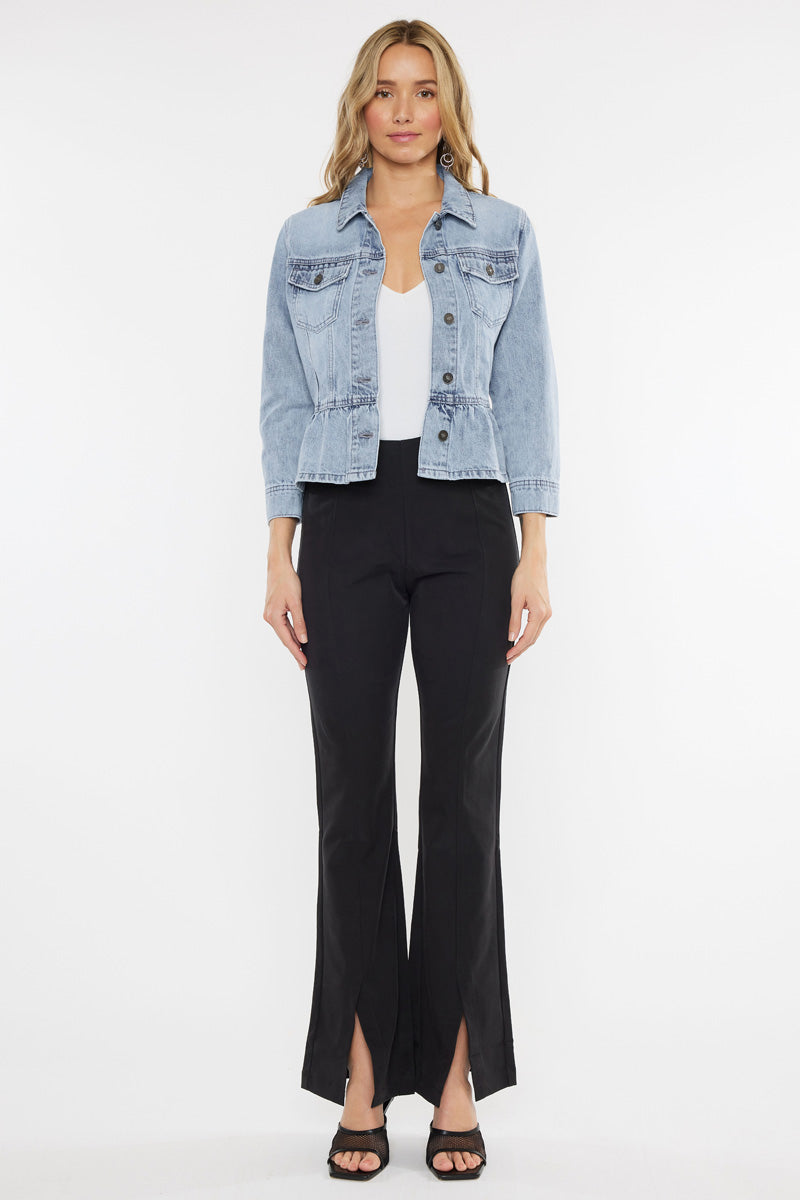 Marilou Peplum Denim Jacket for Women - Stylish Distressed Denim Coat with Ruffled Hem | Perfect for Casual Outings, Date Nights & Spring Layering
