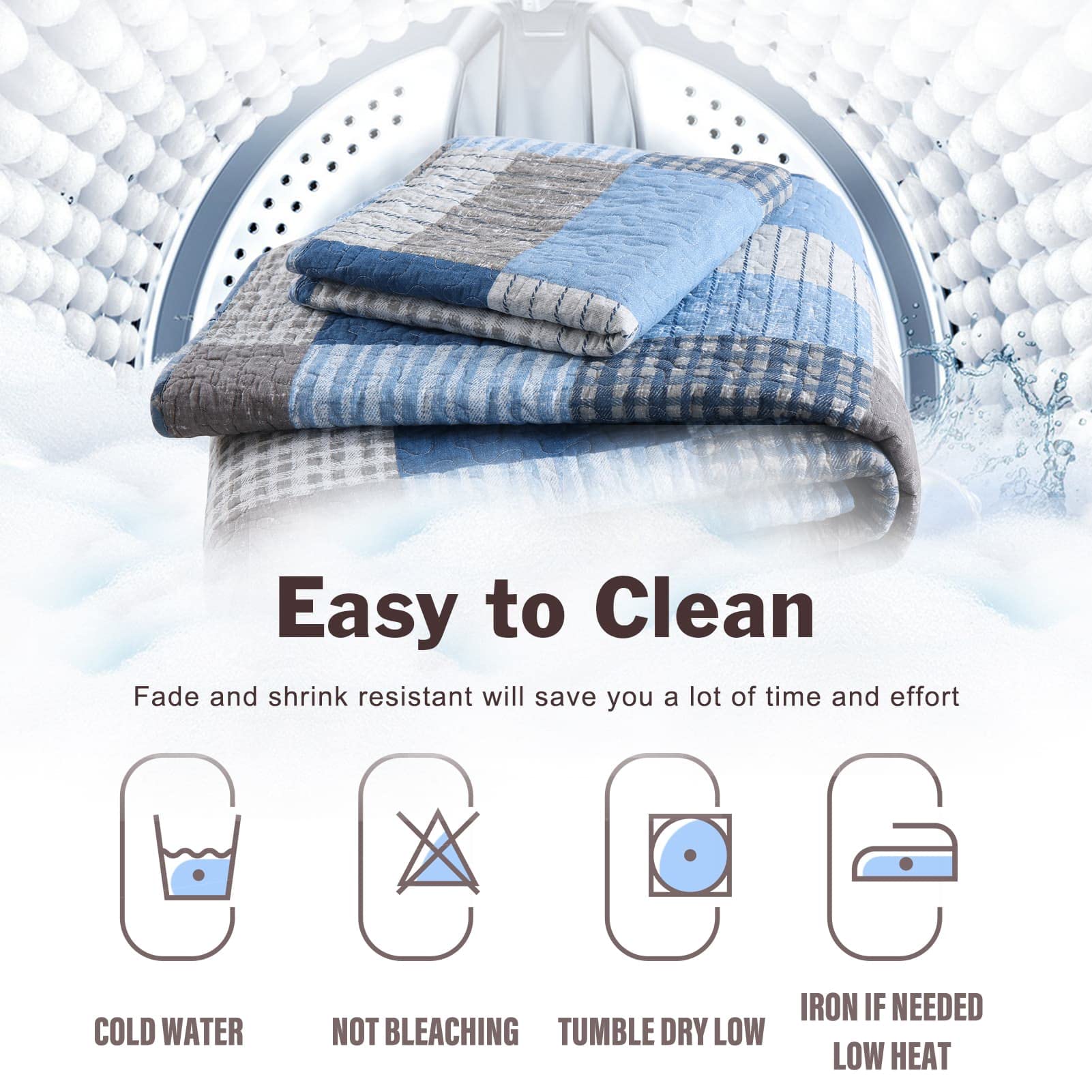 Y-PLWOMEN 100% Cotton Plaid Quilt Set Queen Size - Farmhouse Style Lightweight Breathable Bedspread with 2 Pillow Shams, Blue Navy (90x98 Inches) for Cozy Bedroom Decor & Guest Room Essentials