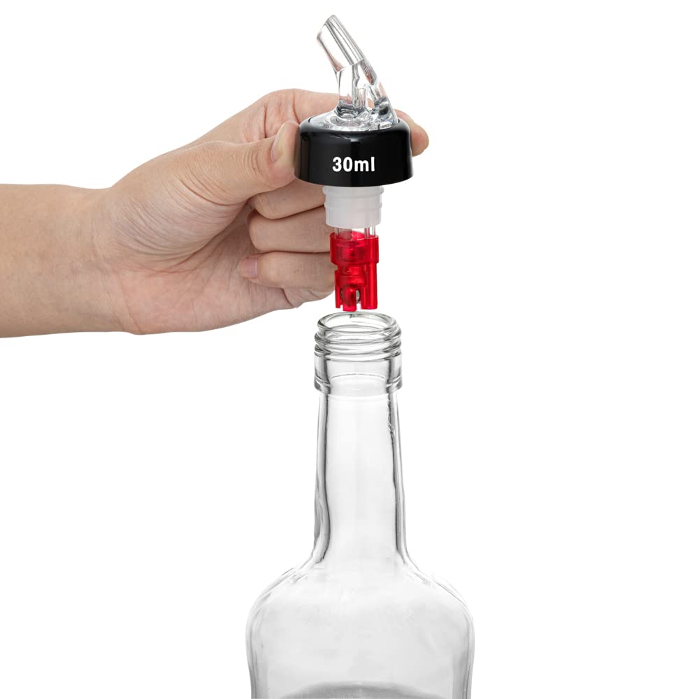 Restaurantware Bar Lux 1 Ounce Liquor Pour Spouts - 50 Pack Leak-Proof Measured Pourers for Alcohol Bottles | Fast Pouring Red Plastic Spouts for Bars, Restaurants & Home Use | Perfect for Cocktail Making, Bartending & Kitchen Organization