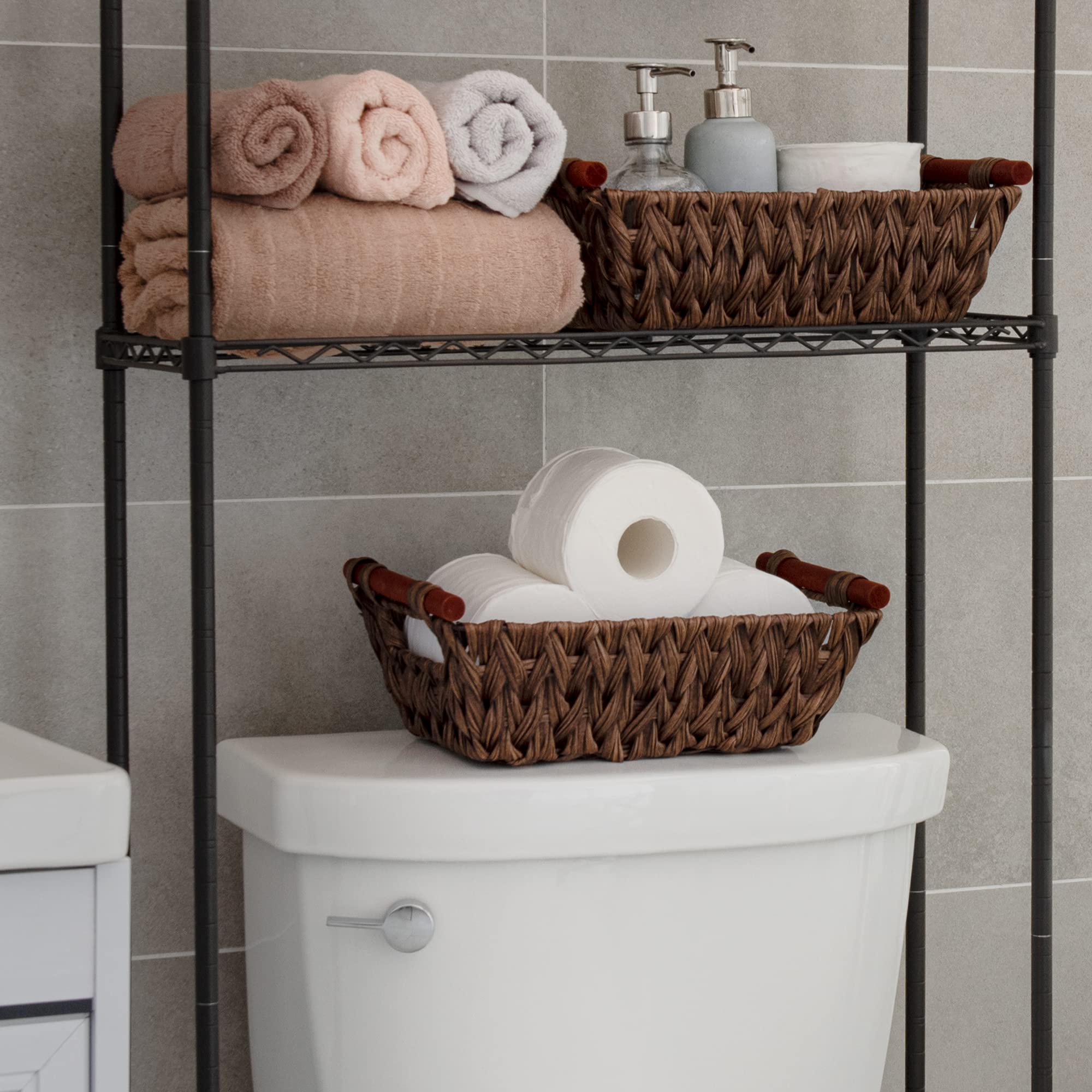 GRANNY SAYS 2-Pack Wicker Baskets & 2-Pack Wicker Shelf Storage Baskets Set - Home Organization & Decor for Living Room, Bathroom, Kitchen Storage