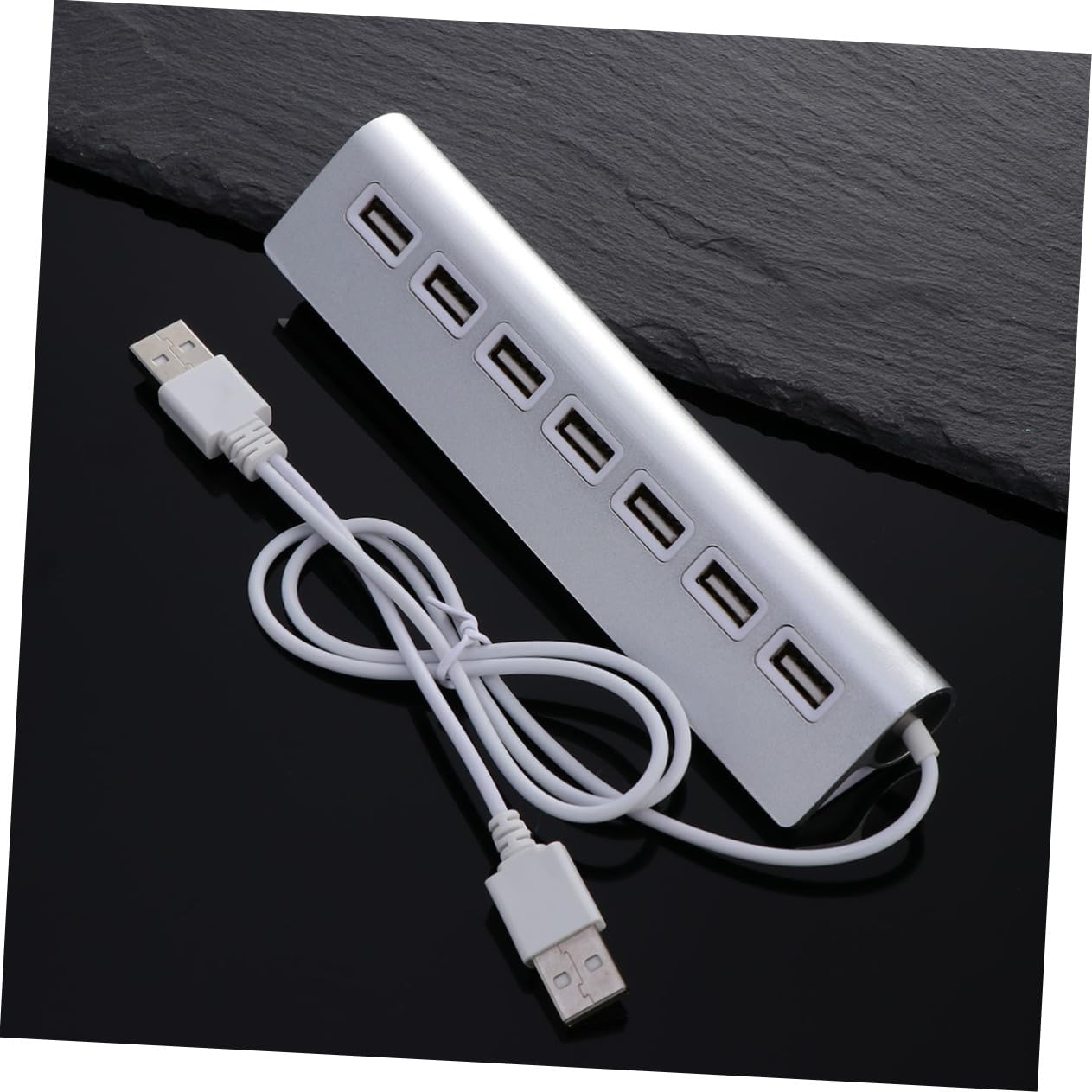 HEMOTON 7-Port USB 2.0 Hub for Computer & Laptop, Aluminum USB Splitter with Additional Power Port, Silver - Ideal for Home Office, Gaming, and Multi-Device Connectivity