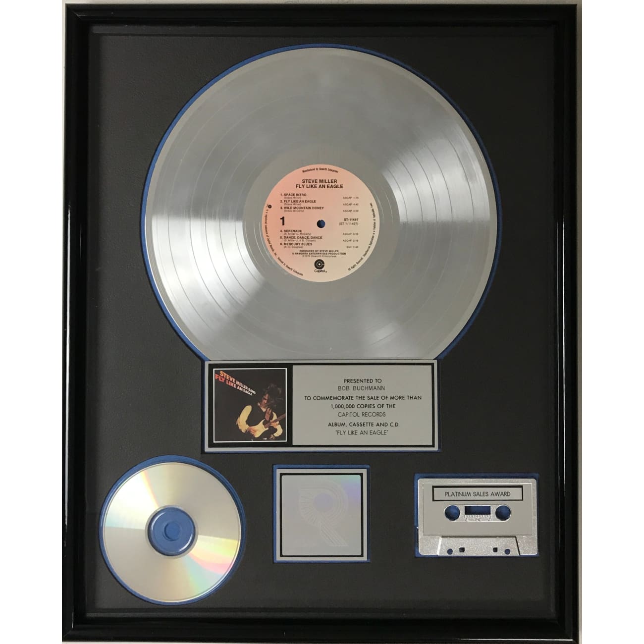 Steve Miller Band - Fly Like An Eagle RIAA Certified Platinum Album Award - Perfect for Music Collectors & Rock Memorabilia Displays