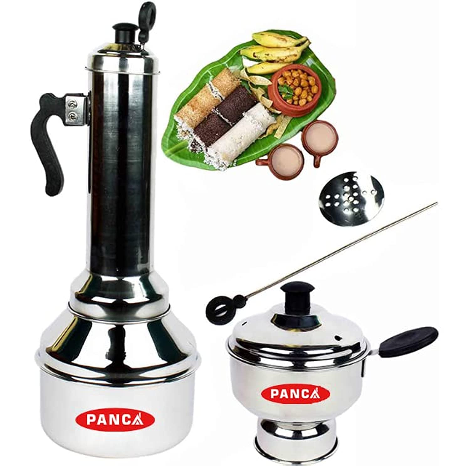 Premium Stainless Steel Puttu Maker with Pressure Cooker - Traditional Indian Puttu Kudam for Healthy Breakfast - Ideal for Steaming Rice Flour & Coconut - Perfect for Home Cooking & Indian Cuisine Lovers - Made in India (Silver, 1-Pack)