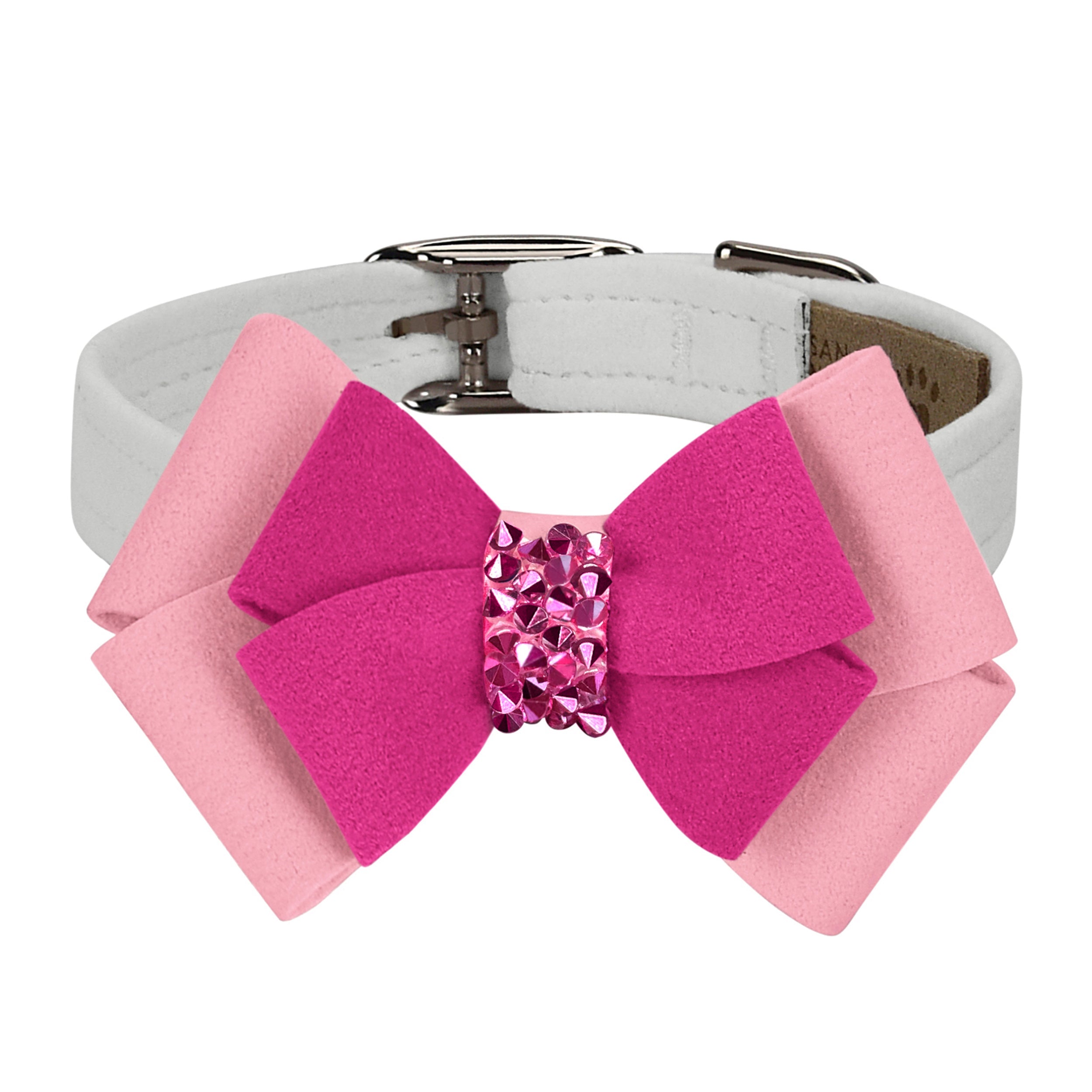 Pink is Love Double Nouveau Bow 1/2 Collar - Elegant Dog Necklace for Small Medium Dogs, Perfect for Valentine's Day, Weddings & Photo Shoots