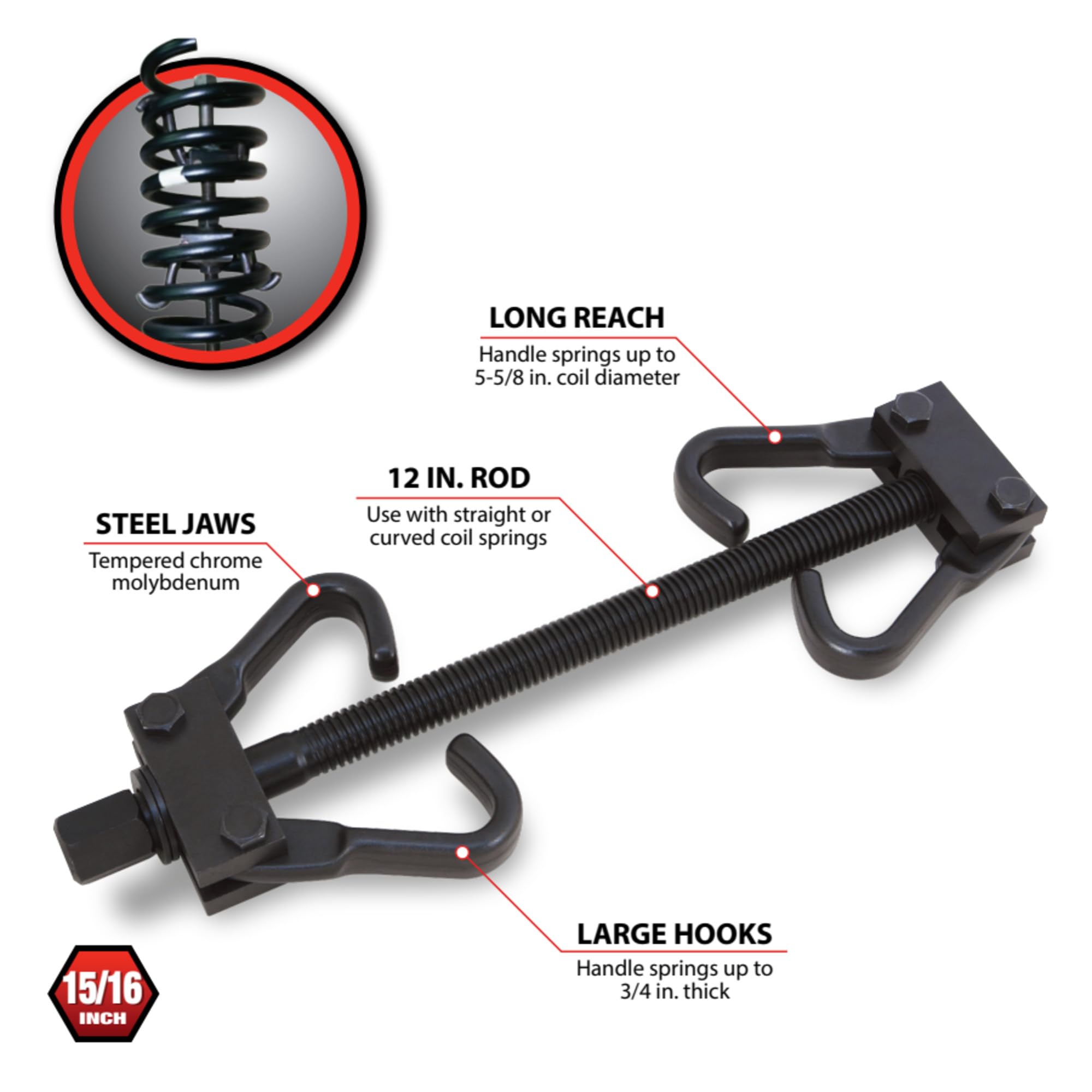 Performance Tool W80554 Coil Spring Compressor - Heavy Duty Vehicle Suspension Repair Tool with Tempered Chrome Steel Jaws - Perfect for Car, Truck & SUV Maintenance, DIY Auto Repairs & Professional Mechanic Use