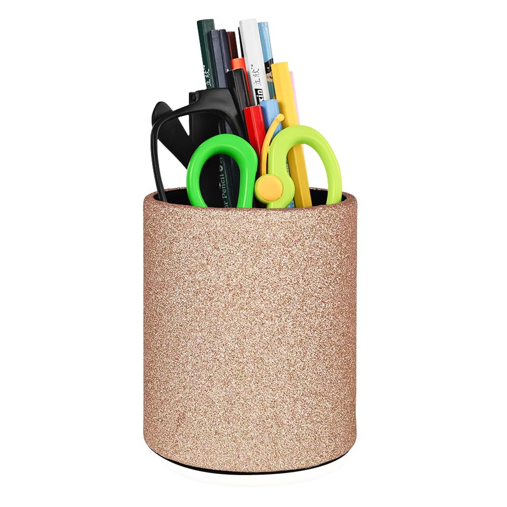 Premium PU Leather Pen & Pencil Holder - Desk Organizer Cup for Brushes, Scissors & Office Supplies (3.3