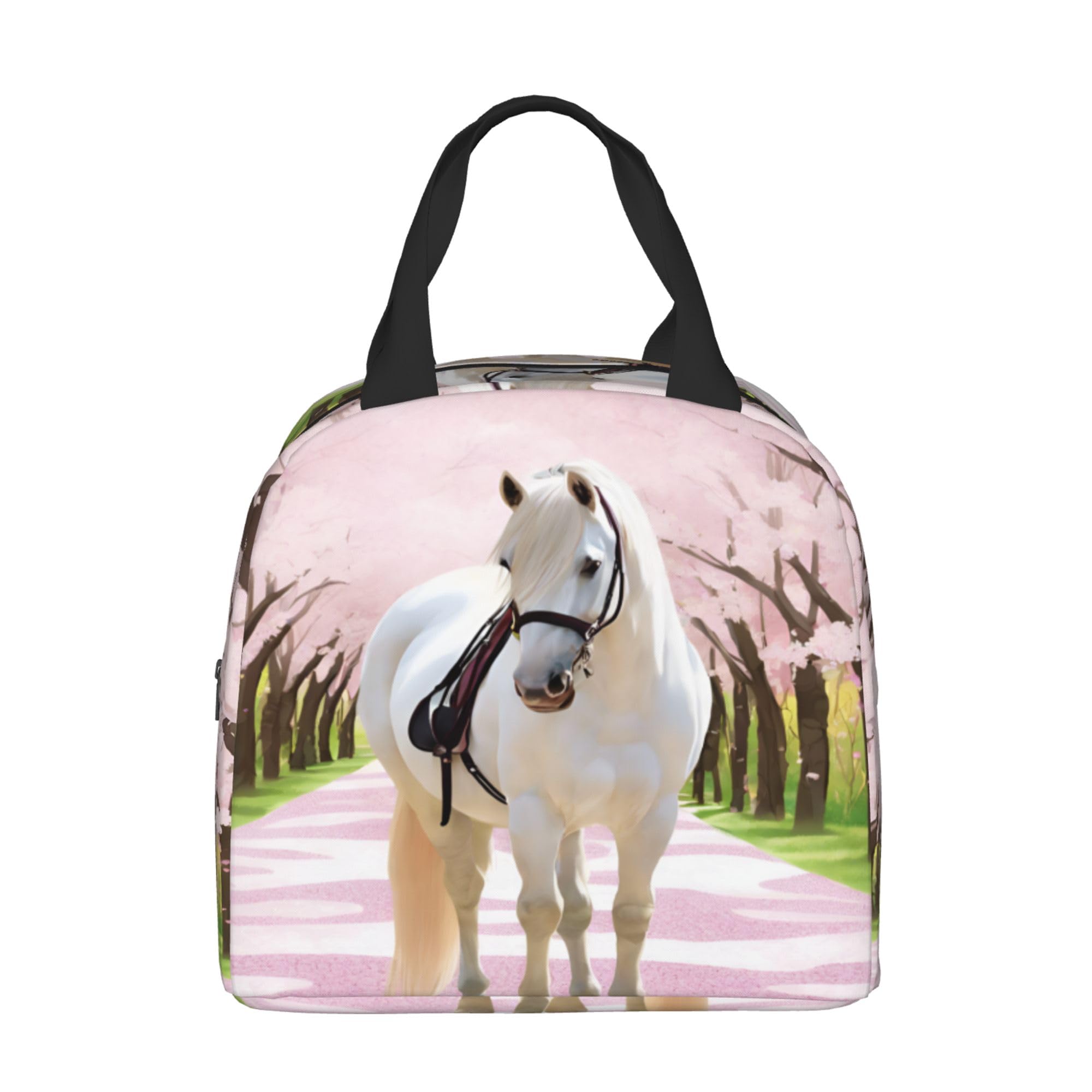 Insulated Lunch Box for Kids - Reusable Thermal Lunch Bag for Boys & Girls - Perfect for School, Camping, Hiking, Picnic, Beach & Travel - White Horse Design