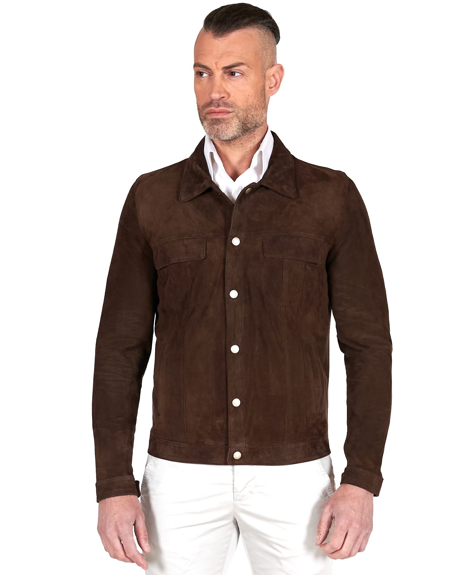 Genuine Italian Leather Motorcycle Jacket for Men - D'Arienzo Brown Leather Biker Jacket with Pockets, Size 54 - Perfect for Riding, Casual Wear & Outdoor Adventures