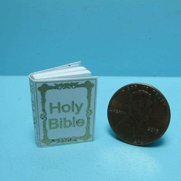 Miniature White Holy Bible for Dollhouse - Realistic Openable Pages - Perfect for Dollhouse Furniture, Vintage Dolls & Miniature Scenes