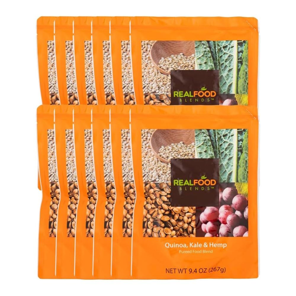 Organic Quinoa, Kale & Hemp Pureed Meals for Tube Feeding - High Protein Plant-Based Nutrition with Vegetables & Fruits - 340 Calorie Meal Replacement for Breakfast, Lunch & Dinner - 9.4 oz (Pack of 12) - Ideal for Elderly Care, Post-Surgery Recovery & Special Dietary Needs