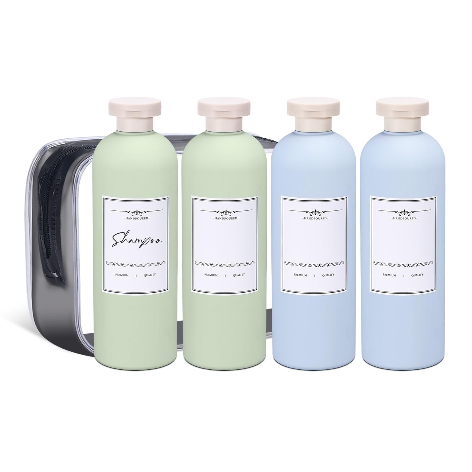 13.5 oz Leak Proof Travel Bottles with Flip Cap - 4 Pack Refillable Shampoo & Conditioner Containers for Lotion, Cream & Toiletries | TSA Approved for Air Travel, Gym, Camping & Vacation Essentials