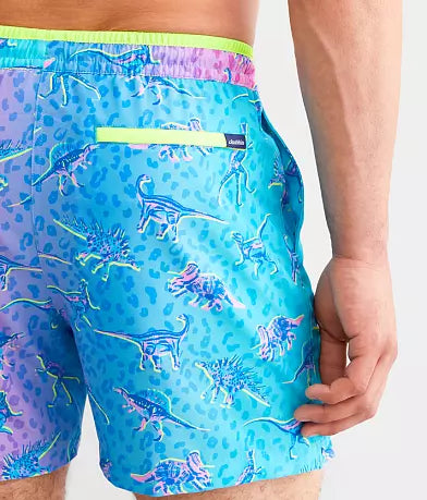 Chubbies 5.5 Inch Dino Delights Swim Trunks for Men - Turquoise/Aqua Dinosaur Print Swim Shorts | Beach, Pool, Vacation & Summer Water Activities