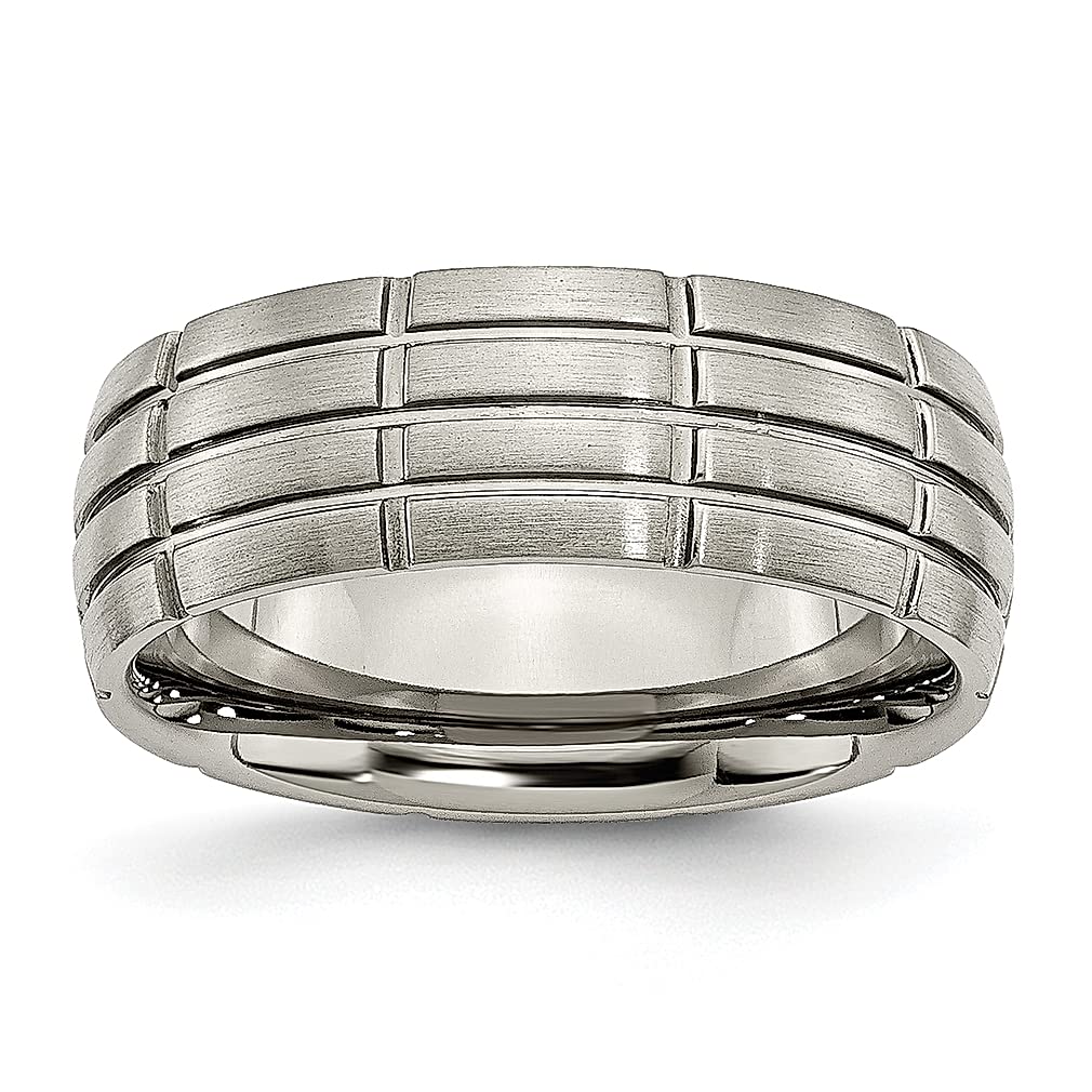 Titanium Brushed 8mm Grooved Wedding Band Ring for Women - Elegant Fashion Jewelry Gift for Her - Perfect for Anniversaries, Engagements & Special Occasions