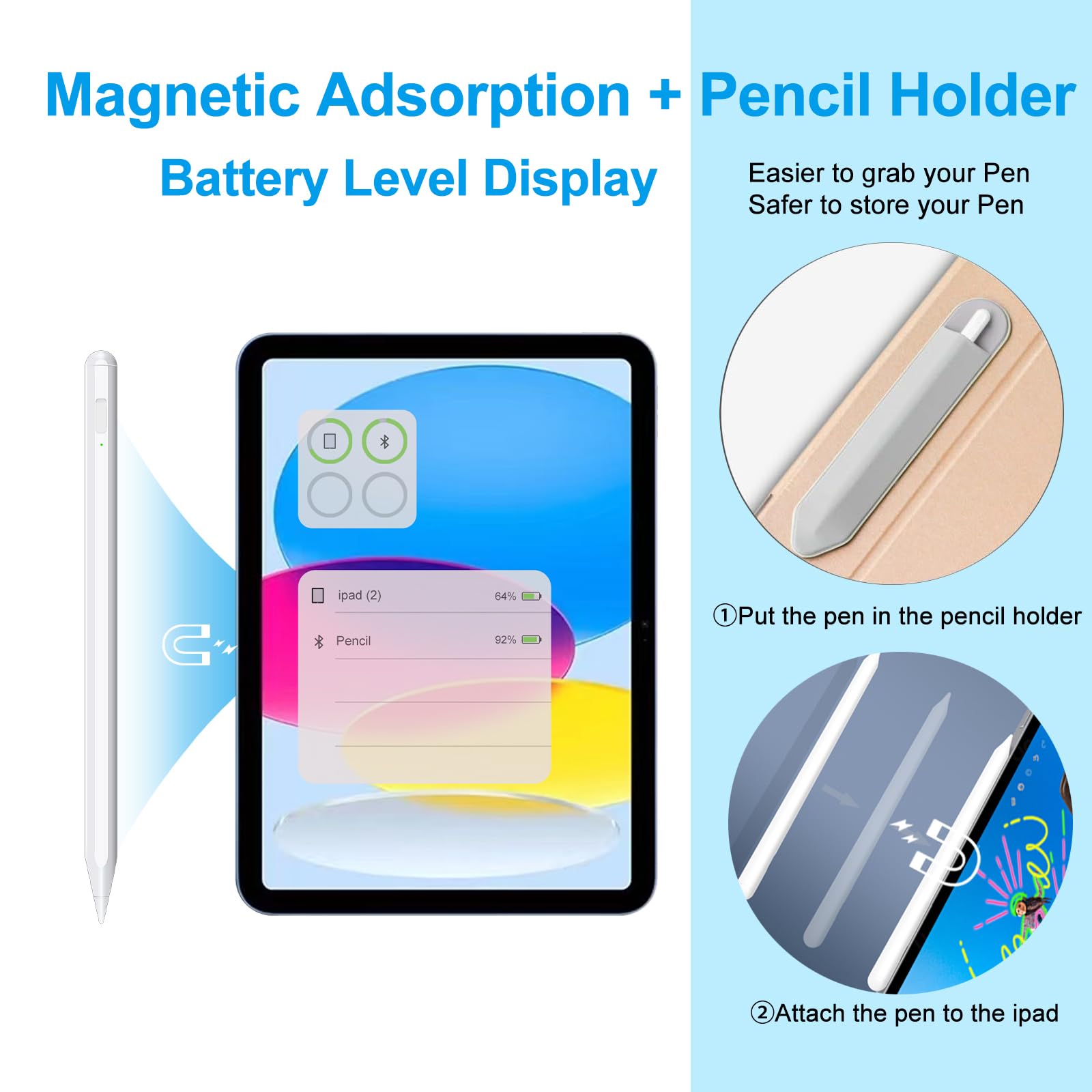Premium Stylus Pen for iPad (2018-2025 Models) with Palm Rejection - Compatible with iPad Pro 11/12.9/13-inch, iPad Air 11&13-inch (M3/M2), iPad Mini 6th/5th Gen - Perfect for Drawing, Note-Taking & Digital Art