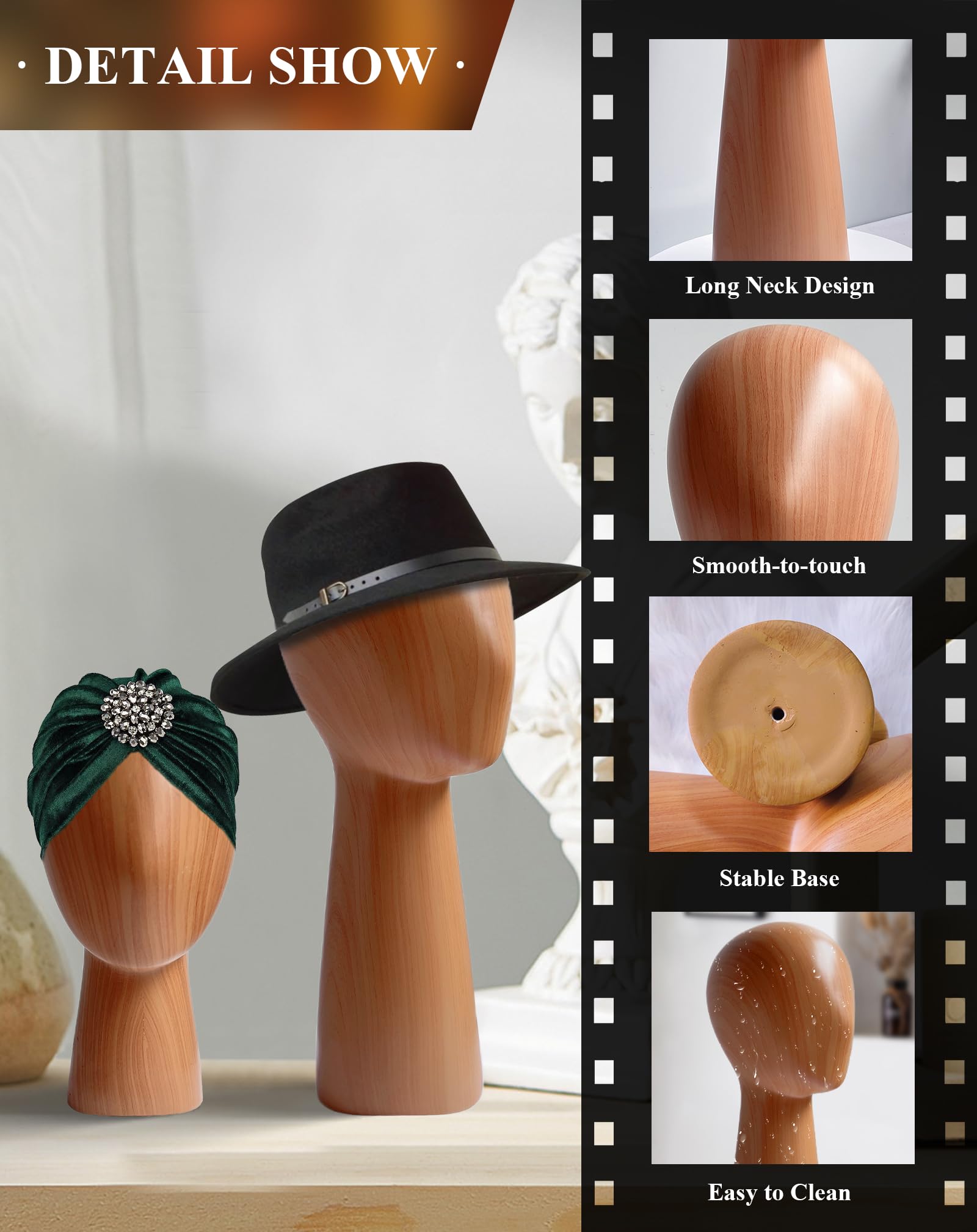 CHADWICK Imitation Wood Mannequin Head - Wig & Hat Display Stand for Salons, Photography & Home Decor - Durable GFRP Material for Long-Lasting Use - Perfect for Styling Wigs, Hats & Fashion Accessories