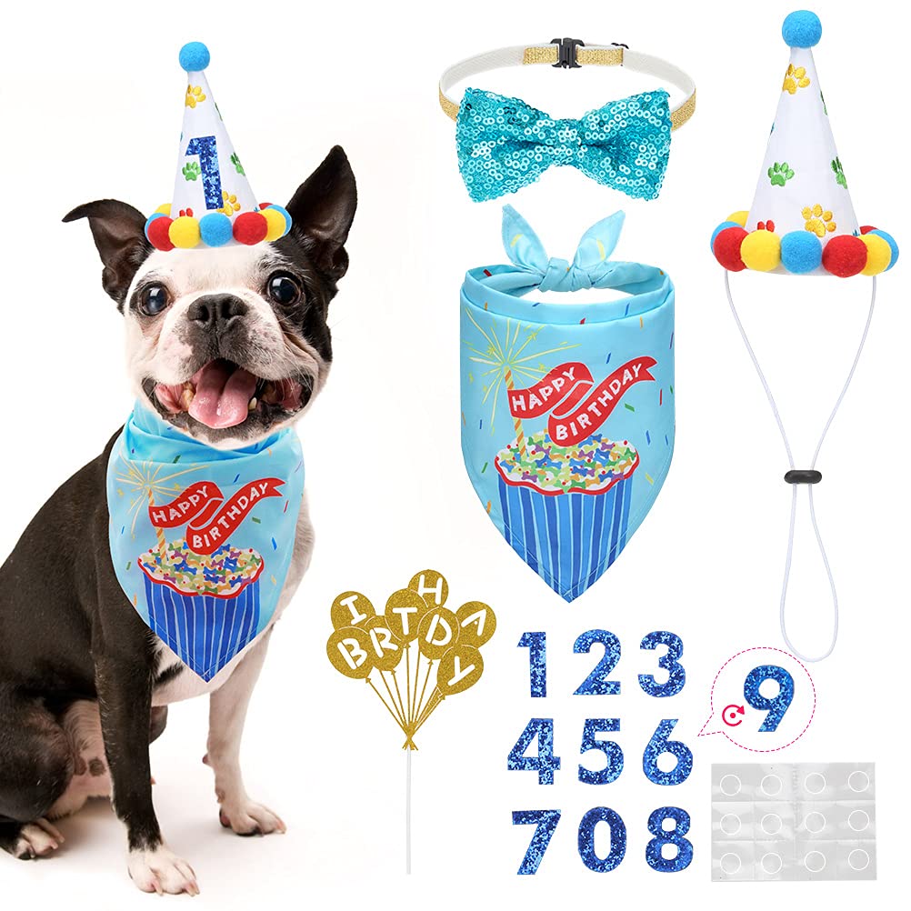 **EXPAWLORER 5-in-1 Dog Birthday Party Supplies Set – Cute Dog Birthday Hat, Bandana, Collar & Decorations – Perfect Pet Gifts for Puppy Birthday Celebrations, Photo Shoots & Special Occasions**