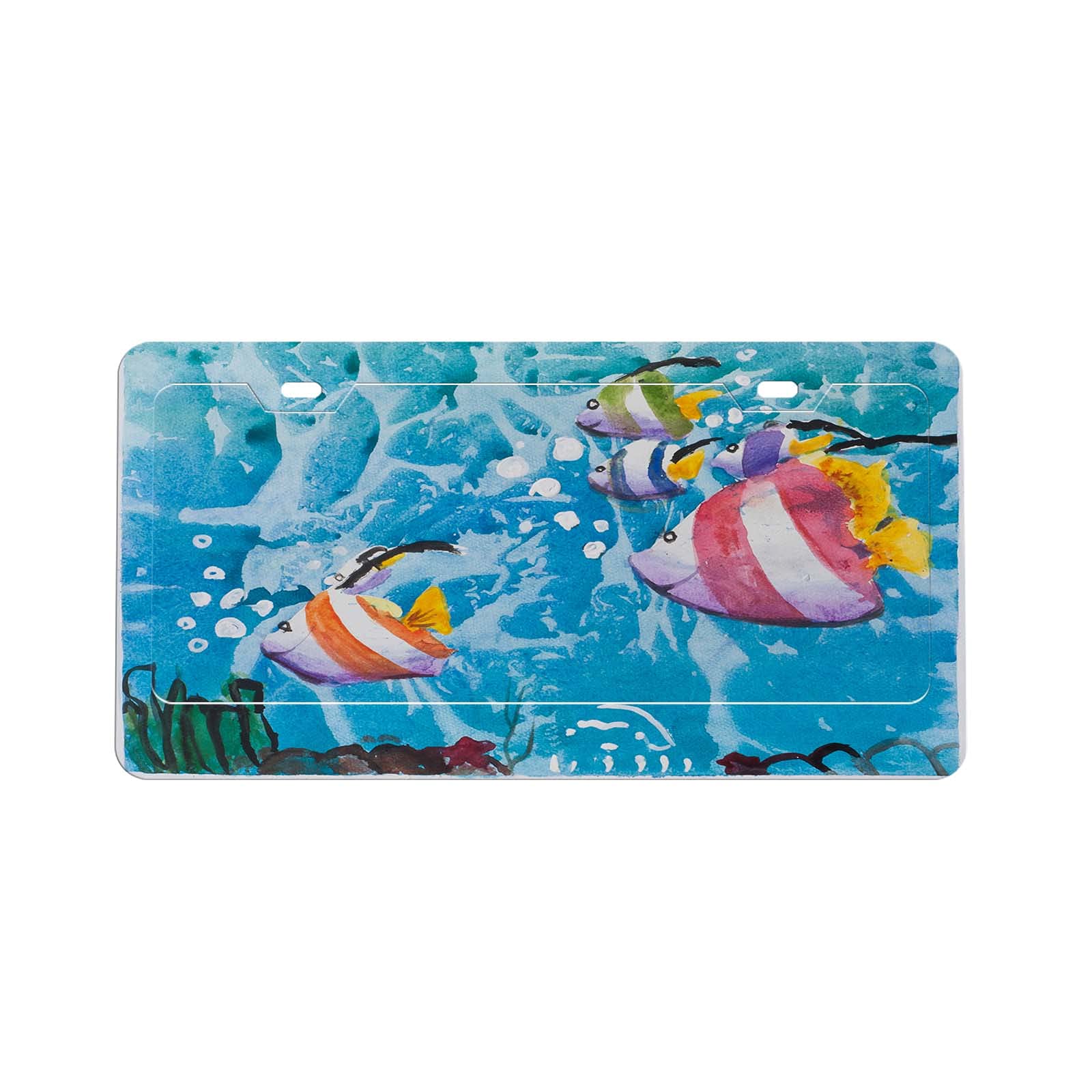 AOYEGO Fish Themed Aluminum License Plate Set - Marine Ocean Bubbles, Colorful Coral & Cute Underwater Cartoon Design for Cars, Trucks & Boats - Perfect for Beach Lovers & Ocean Enthusiasts