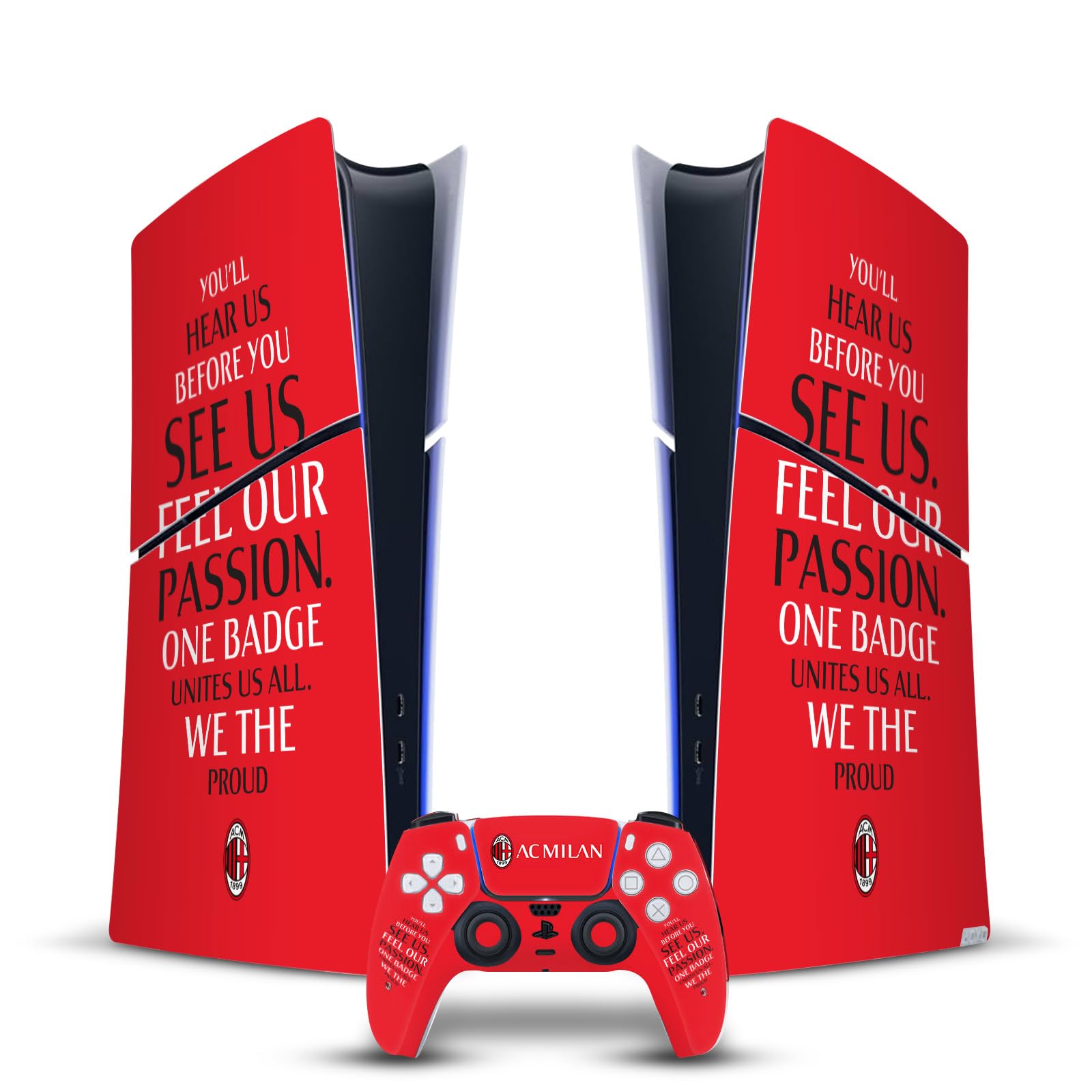 Official AC Milan Typography Art Vinyl Skin Sticker for Sony PlayStation 5 PS5 Slim & Digital Edition Console & DualSense Controller - Game Console Decal for Football Fans & Sports Enthusiasts