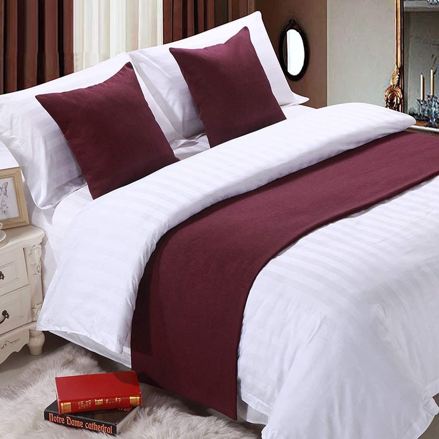 King Size Bed Runner - Luxury Cotton Linen Bed Scarf for Hotel & Home Decor - Fuchsia Bedspread Coverlet for Foot of Bed (Queen/King) - Perfect for Master Bedroom, Guest Room & Airbnb Styling