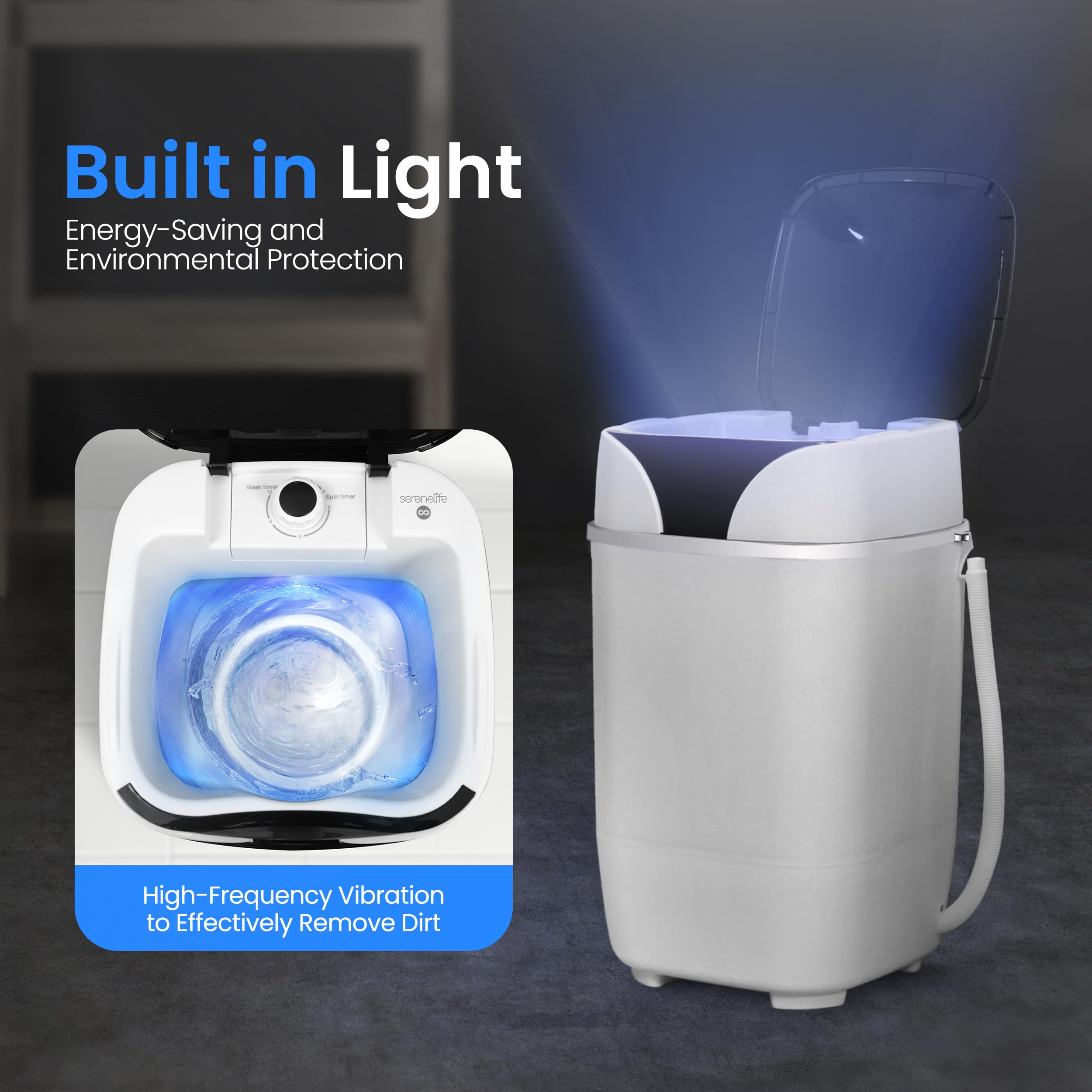 **SereneLife PUCWM200 Portable Full-Automatic Compact Washing Machine with Multiple Wash Programs - Perfect for RV, Dorm, Apartment & Small Spaces (White) - Ideal for Travel, Camping & Tiny Homes**