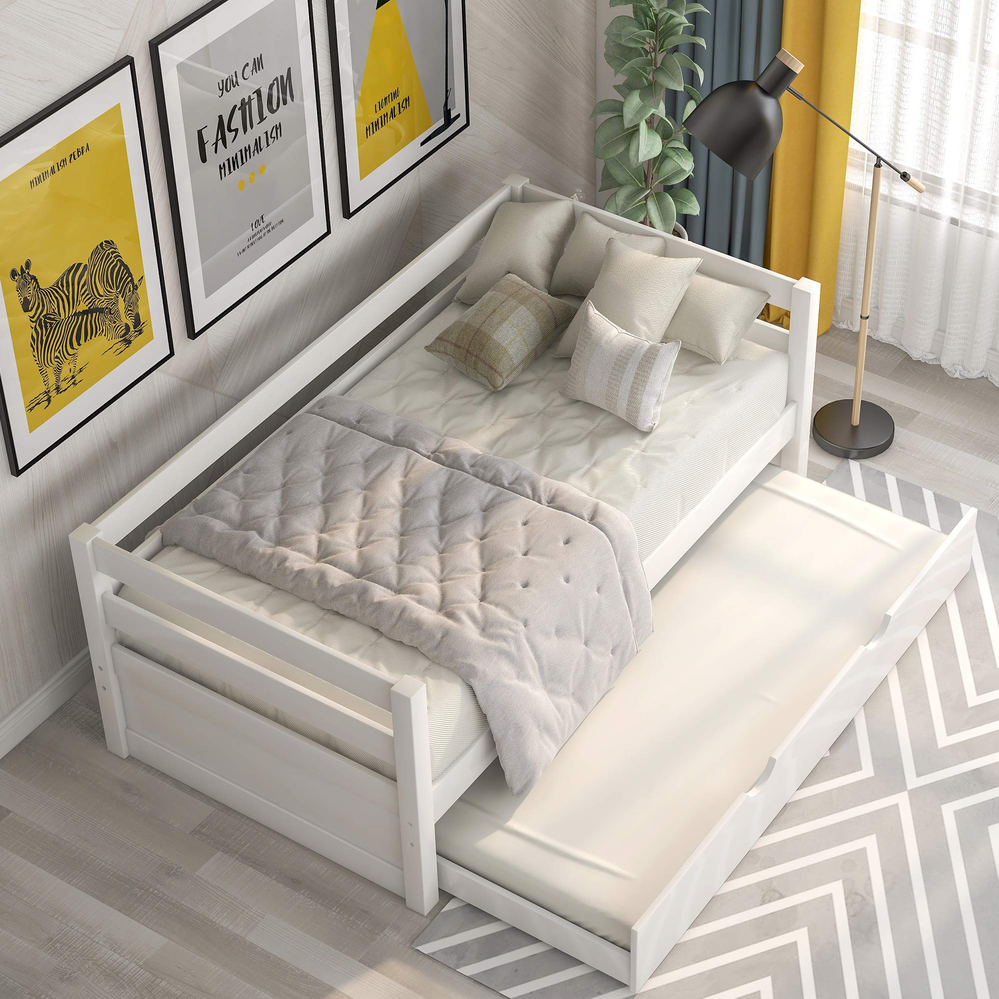 **Merax Twin Daybed with Trundle - Solid Wood Captains Bed, Twin Size Sofa Bed Frame in White - Perfect for Guest Rooms, Dormitories & Small Spaces**