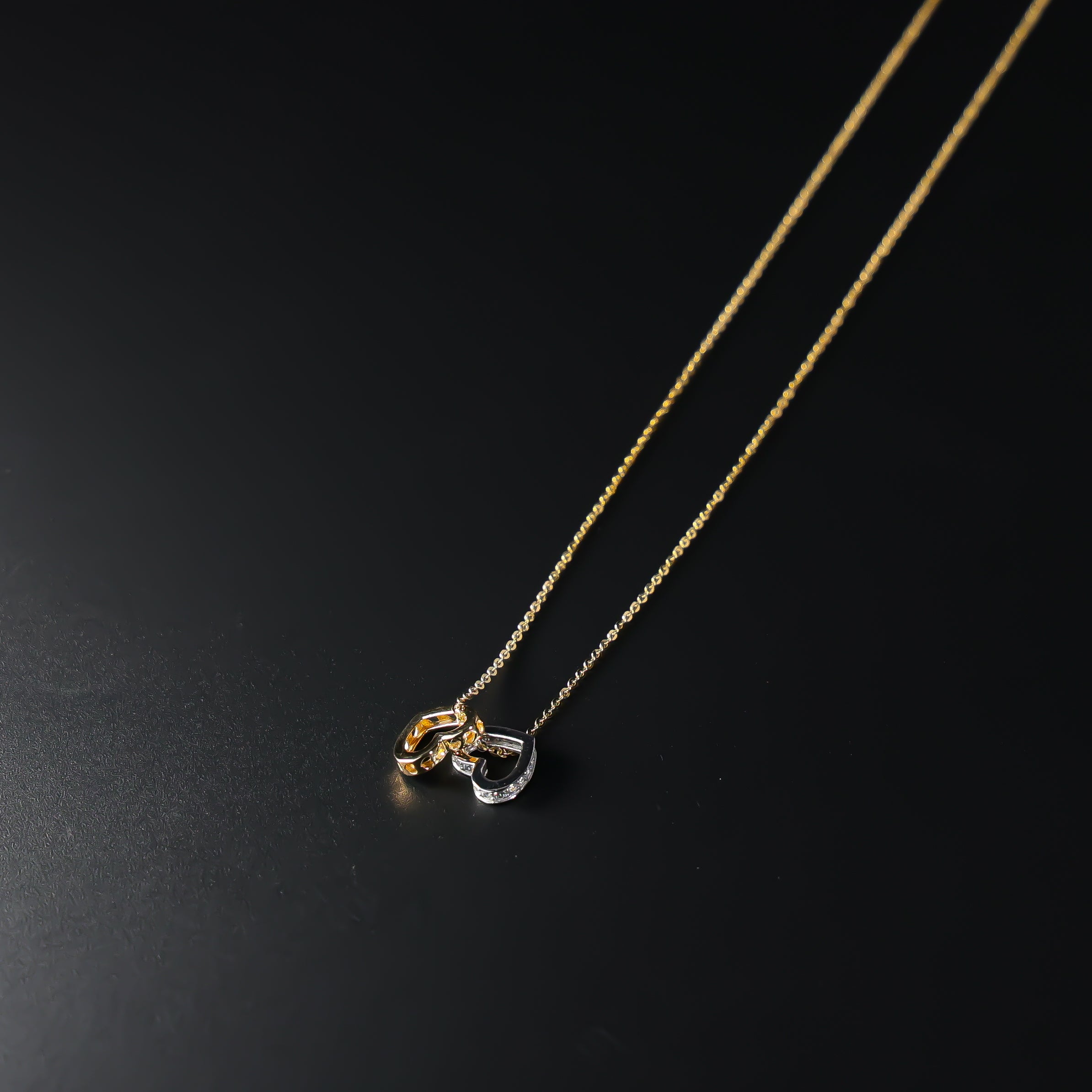 Gold Hanging Hearts Charm Necklace NK0219 - Elegant Dainty Jewelry for Women, Perfect Gift for Valentine's Day, Anniversary & Romantic Occasions
