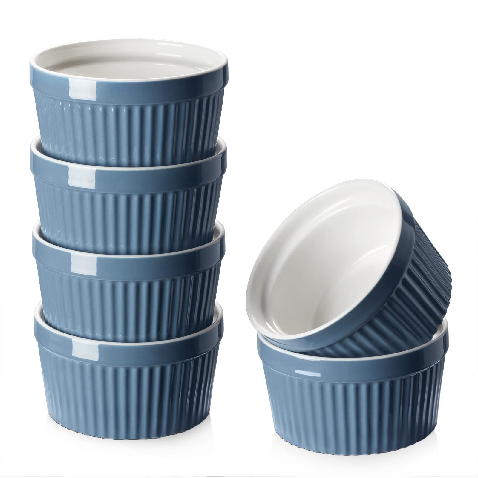 DOWAN 6 oz Square Porcelain Ramekins - Oven Safe Baking Dishes for Creme Brulee, Souffle, Desserts, Appetizers & Dipping Sauces (Set of 6, White) - Perfect for Home Baking, Restaurant Use & Party Serving