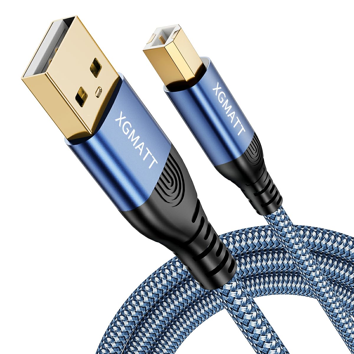 XGMATT 4.5M USB 2.0 Printer Cable A Male to B Male - High Speed Braided Nylon Scanner Cord for HP, Dell, Canon, Lexmark, Xerox, Brother, Samsung Printers - Perfect for Home Office, Small Business & Commercial Printing (Blue)