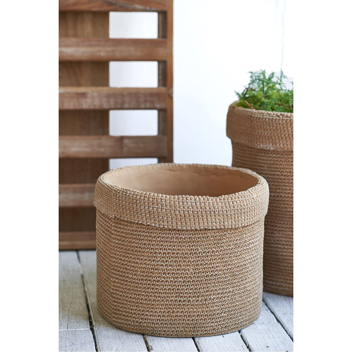 Natural Woven Outdoor Planter Baskets Set of 2 - Rattan Hanging Flower Pots for Patio, Garden & Balcony Decor - Perfect for Indoor Plants, Succulents & Herbs