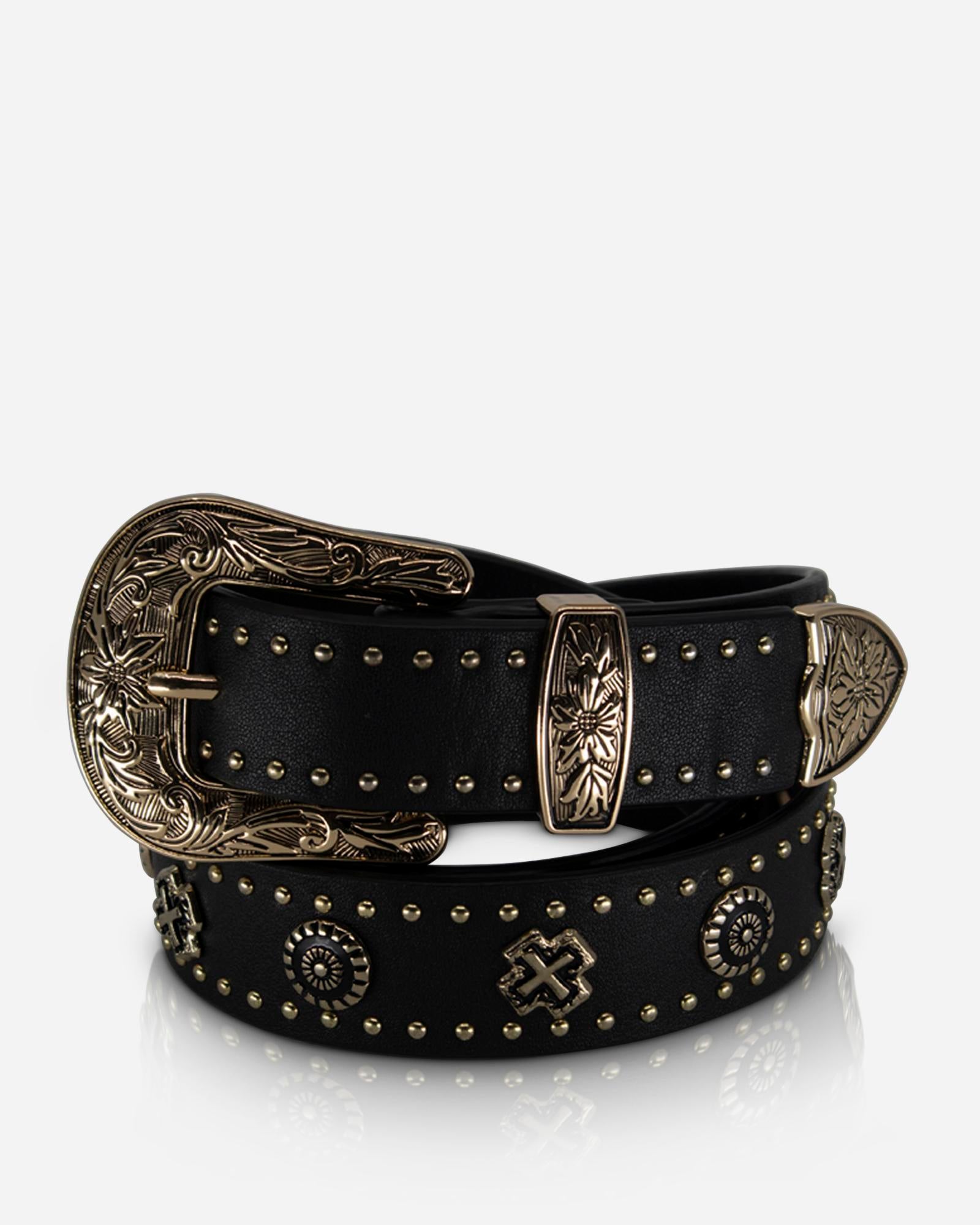 Eastwood Genuine Leather Belt for Men - Black & Gold Buckle - Stylish Dress & Casual Belt for Work, Office & Everyday Wear