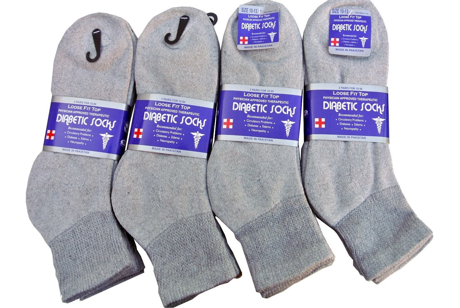 J&J Diabetic Socks for Men - 3, 6, or 12 Pairs Cotton Ankle Socks for Circulation & Foot Health - All Sizes Available - Perfect for Daily Wear, Work & Diabetic Foot Care