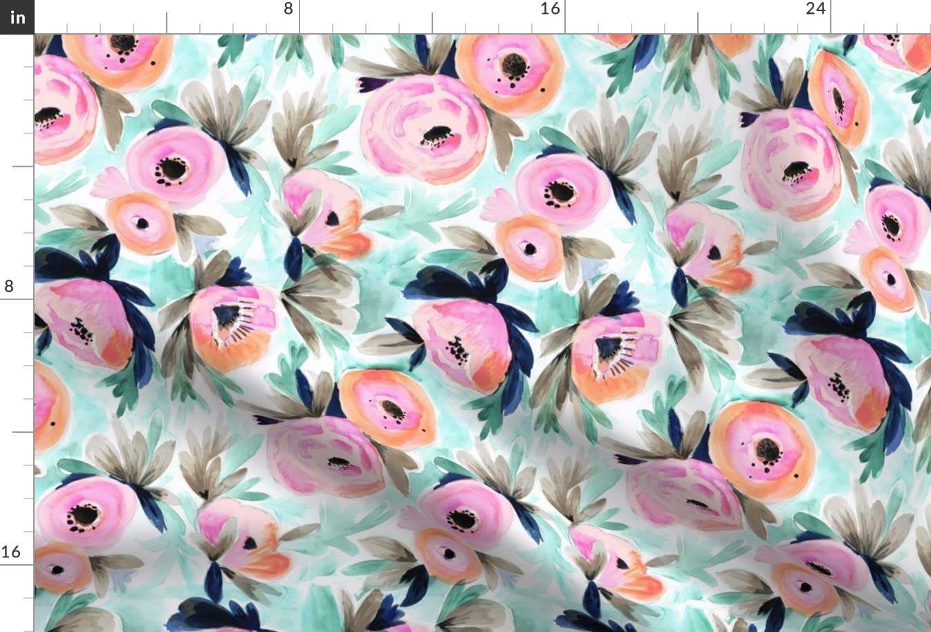Summer Blooms Floral Printed Minky Fabric - Aqua Flower Girl Design Fat Quarter for Sewing Baby Blankets, Quilt Backing & Plush Toys | Soft DIY Craft Material for Nursery Decor & Gift Making