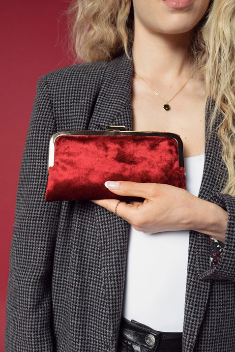 Sue Velvet Wallet Pouch Crossbody Bag for Women - Slim RFID Blocking Card Holder with Wristlet Strap - Perfect for Travel, Shopping & Everyday Use