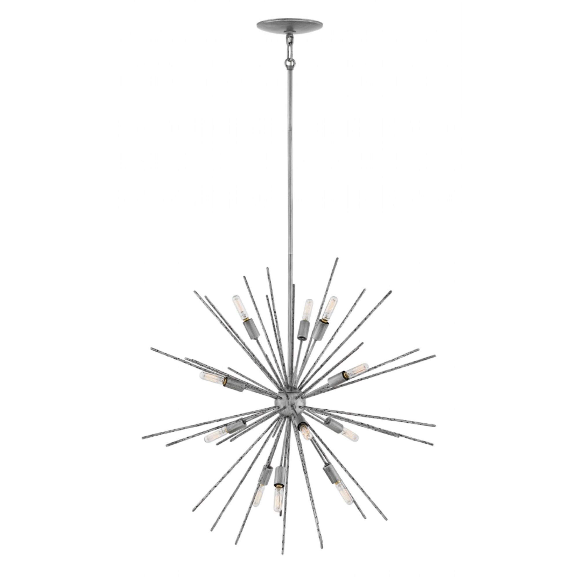12-Light Chandelier in Burnished Nickel - Modern Contemporary Steel Ceiling Light Fixture for Dining Room, Living Room, Bedroom & Foyer Decor