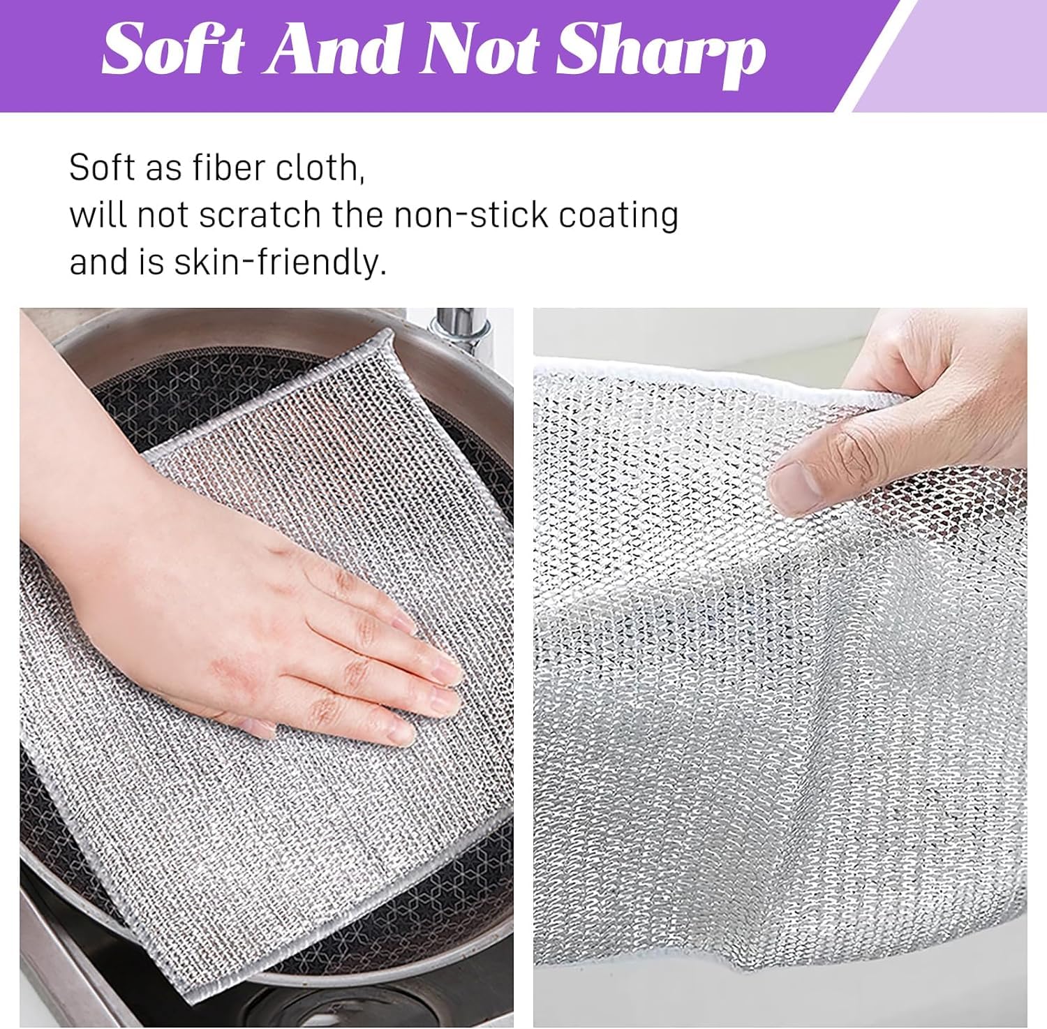 NESTIFY Non-Scratch Wire Dish Cleaning Cloths - 5 Pack Multipurpose Dishwashing Rags for Wet & Dry Use, Easy Rinse & Reusable Kitchen Towels - Perfect for Pots, Pans, Dishes & Countertop Cleaning