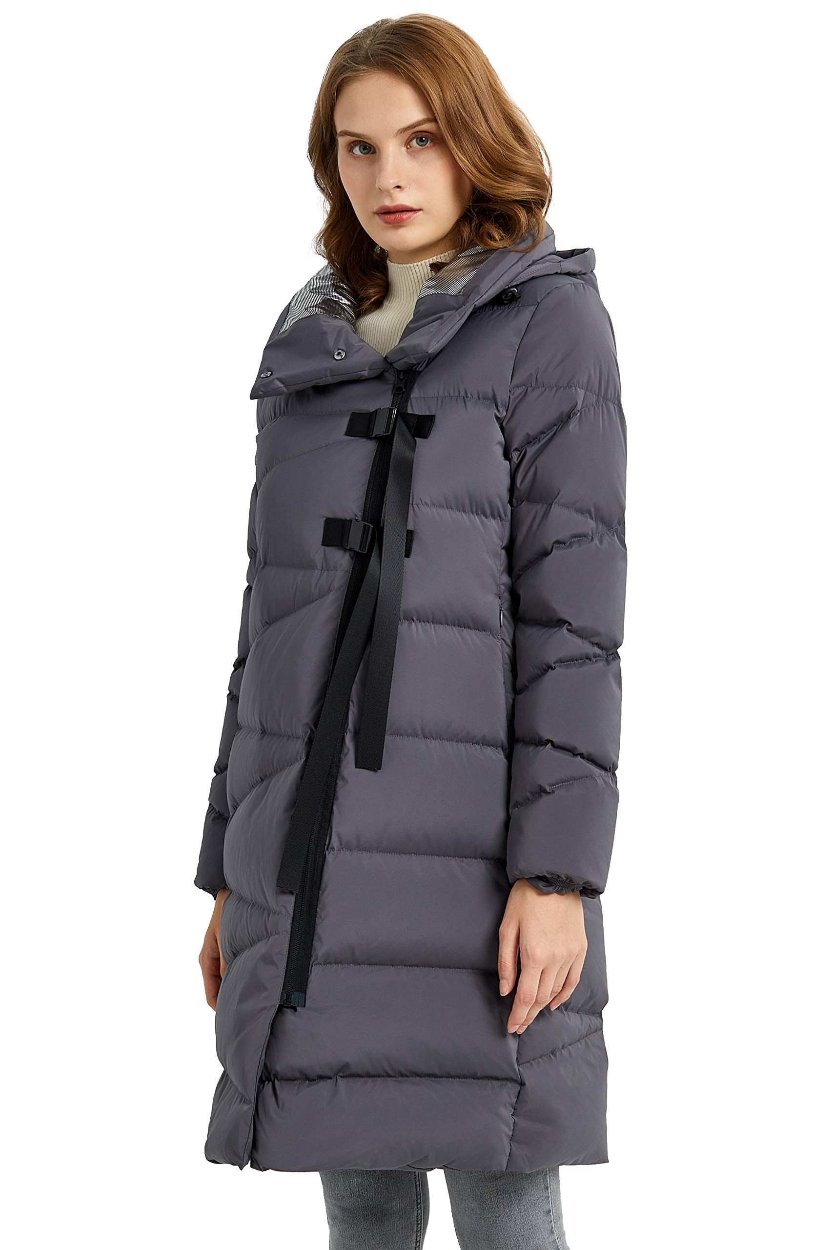 Orolay Women's Hooded Down Jacket - Long Winter Coat, Asymmetric Puffer Jacket for Cold Weather | Warm & Stylish Outerwear for Snow, Travel & Everyday Wear