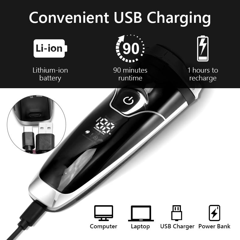 Men's Electric Head Shaver & Beard Trimmer - Waterproof Pop-Up Shaving Machine for Smooth Bald Head & Facial Hair - Perfect for Travel, Gym & Daily Grooming