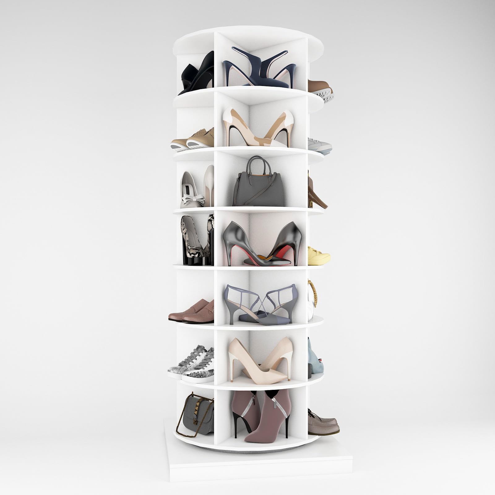 360° Rotating Shoe Rack Tower - 7 Tier Spinning Shoe Organizer Holds 35 Pairs | White Revolving Shoe Storage with Lazy Susan Base | Space-Saving Entryway, Closet & Corner Solution for Home, Apartment & Dorm Organization