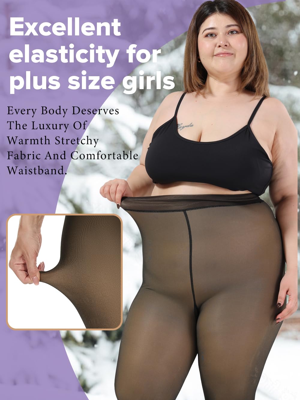 Plus Size Fleece Lined Thermal Tights for Women - Winter Warm Translucent Pantyhose Leggings for Cold Weather & Layering Outfits