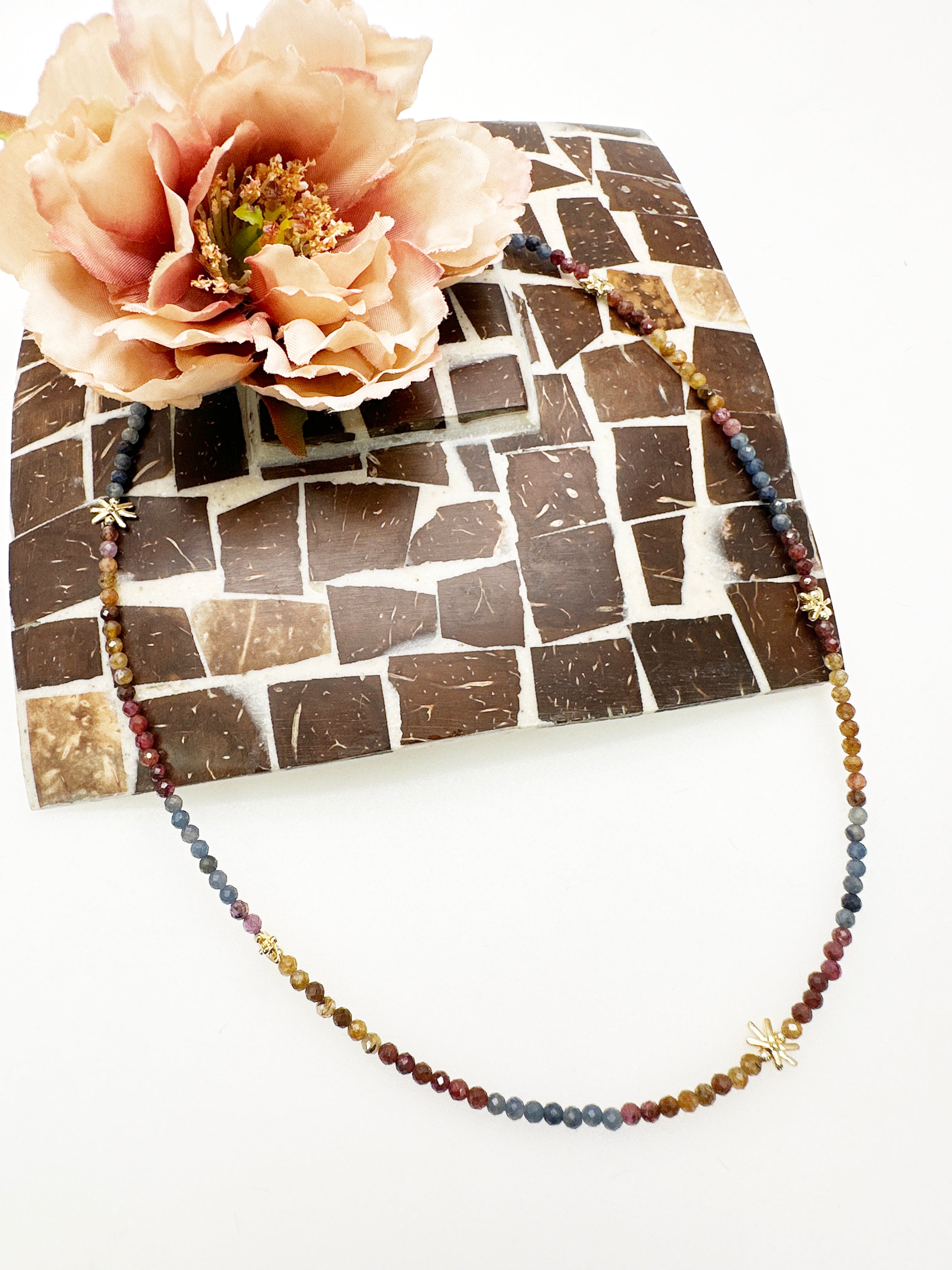 Elegant Red Ruby & Blue Sapphire Minimalist Necklace LN084 - Perfect for Weddings, Parties & Everyday Wear