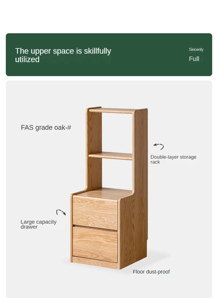 Solid Oak Wood Multifunctional Nightstand with High Section - Perfect for Bedroom, Living Room, and Home Office Storage
