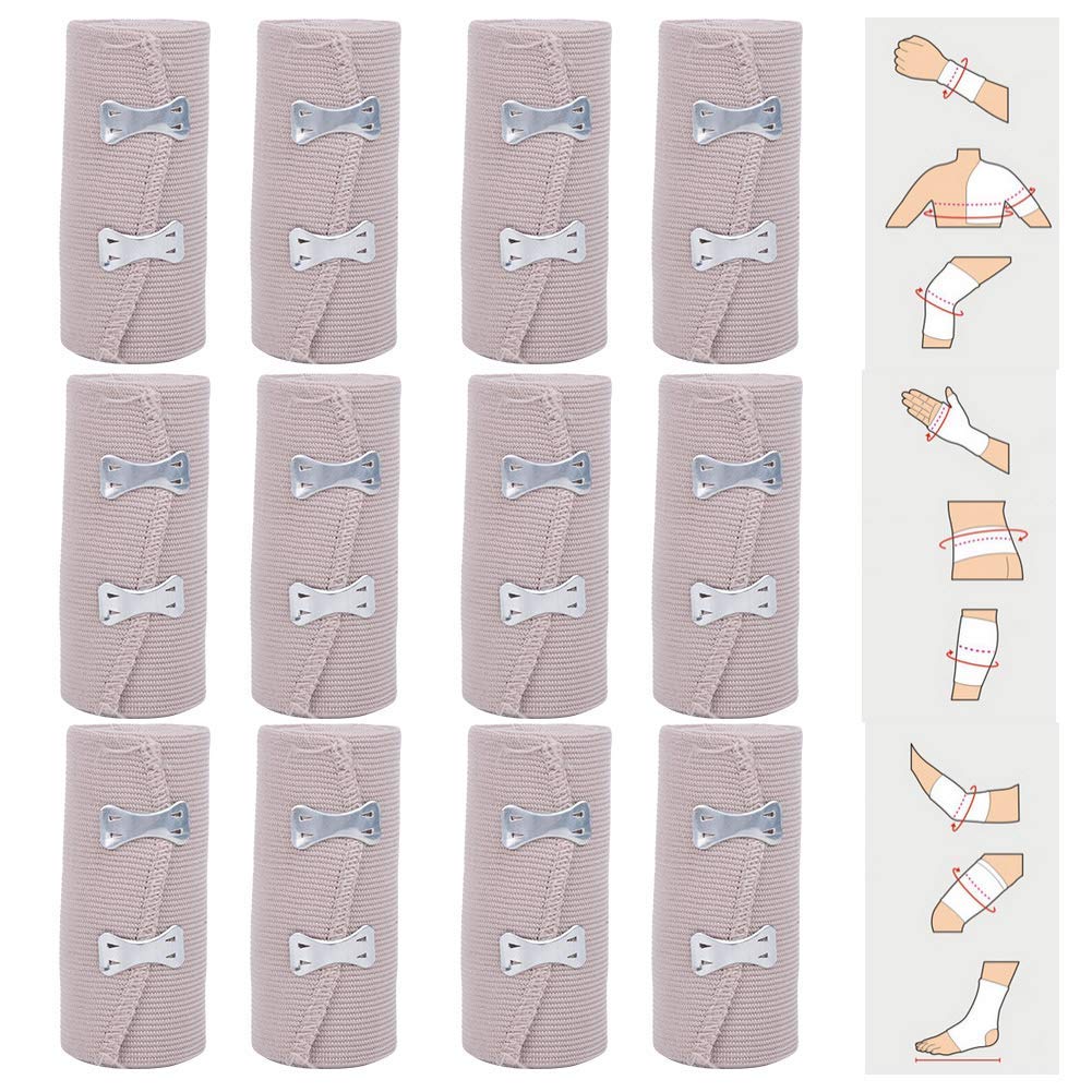 12 PCS Elastic Bandage Wrap - Breathable Compression Bandage for Wound Dressing, Sports Injury & First Aid | Ideal for Ankle Support, Sprains, Post-Surgery Recovery & Emergency Kits