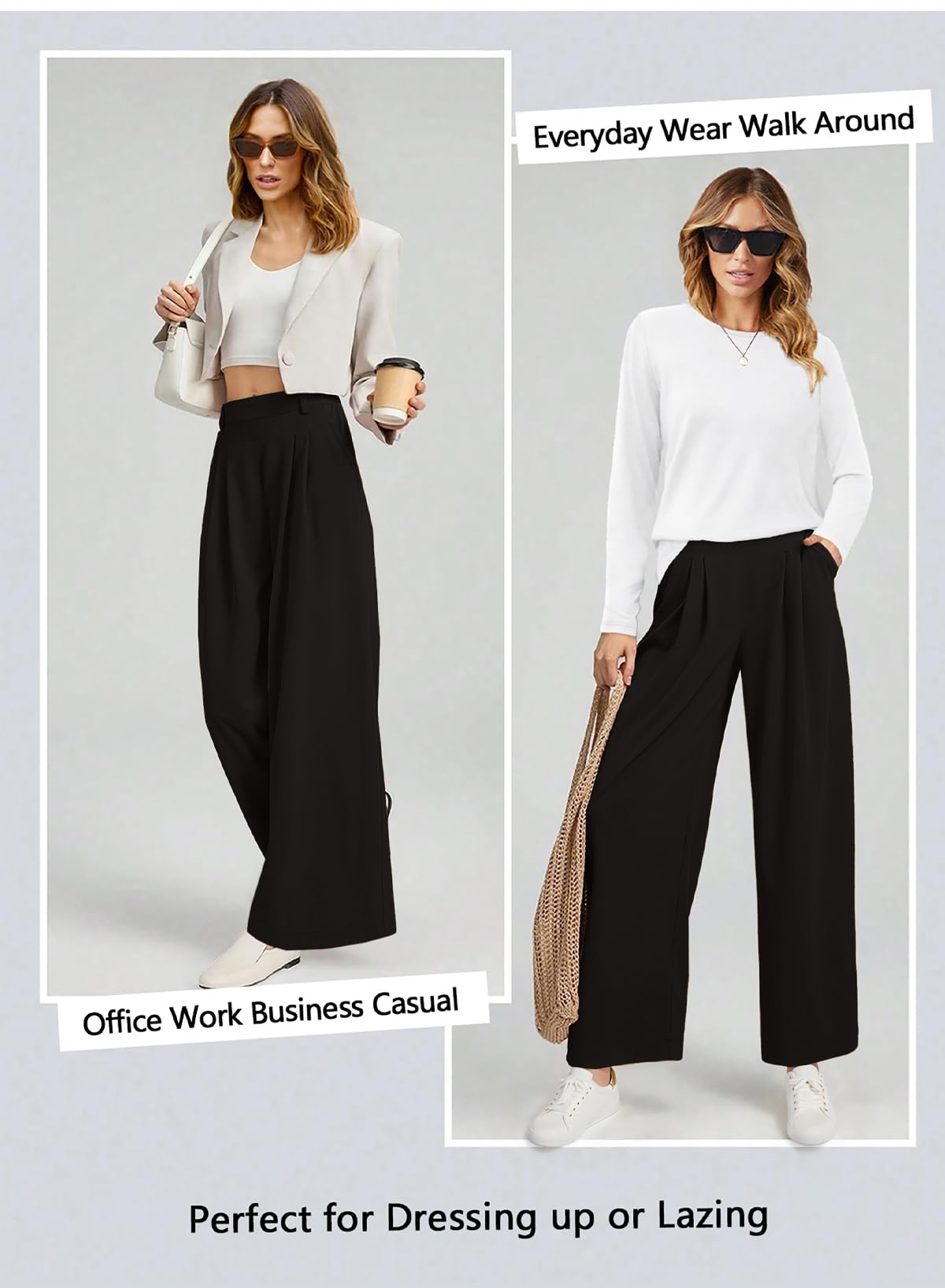 EVALESS Women's High Waisted Wide Leg Palazzo Pants - Soft Waffle Knit Fleece with Elastic Waistband & Pockets | Comfortable Lounge Pants for Home, Office & Casual Outings