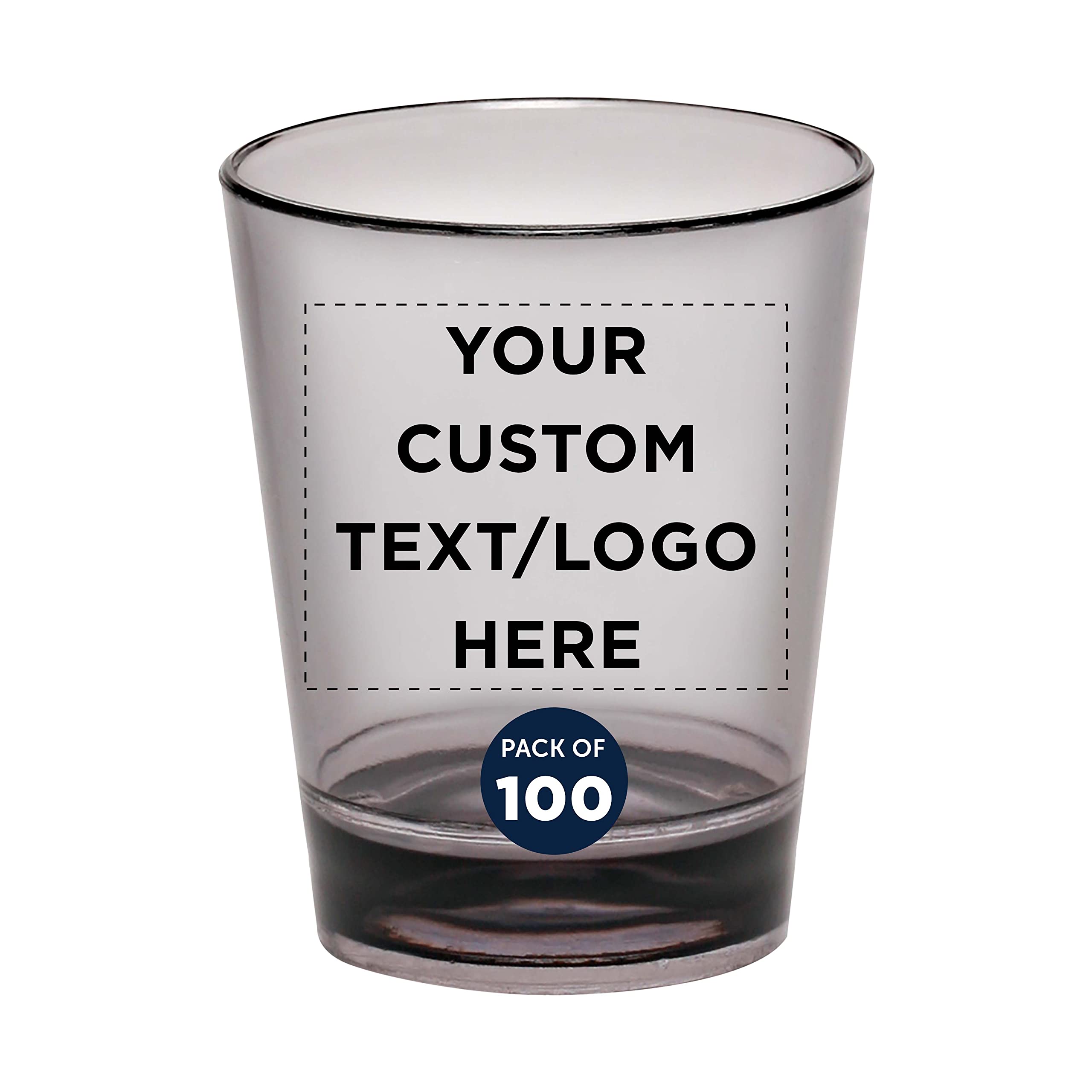 Custom Translucent Plastic Shot Glasses 1.5 oz (100-Pack) - Personalized Acrylic Bulk Party Cups for Wedding, Birthday, Bar Events & Gifts - Charcoal Color - Perfect for Cocktail Parties, Bachelorette Events & Home Entertaining