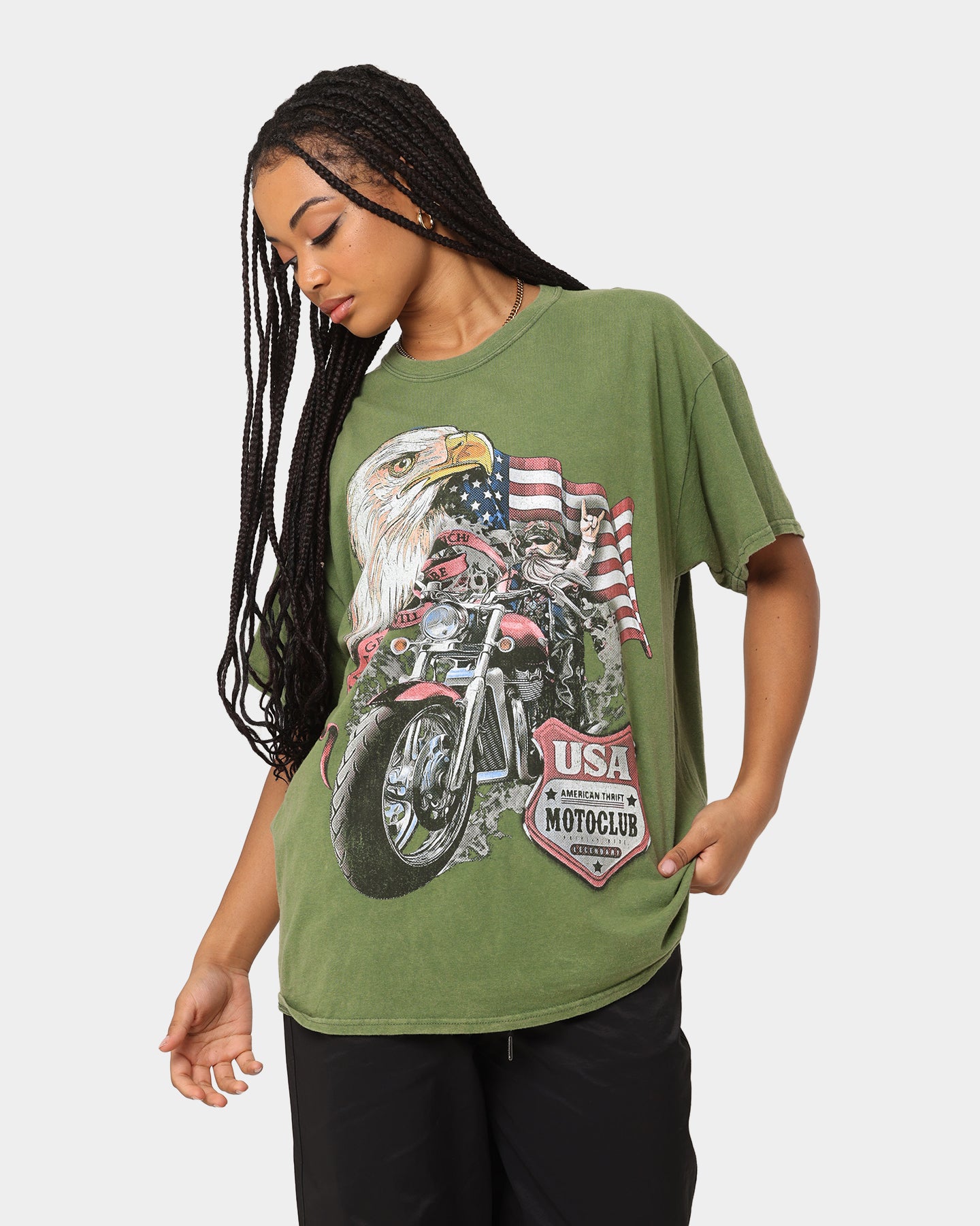 American Thrift Eagle Moto Club T-Shirt - Military Style Biker Tee for Men | Casual Wear & Motorcycle Riding