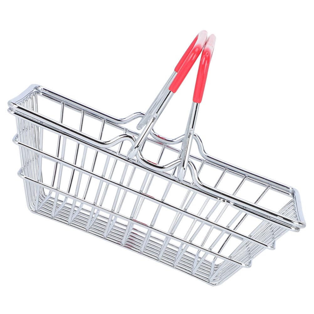 Bestoyard Mini Shopping Basket for Toys & Accessories - Stainless Steel Metal Storage Organizer for Kids Room, Bathroom, or Kitchen Countertop
