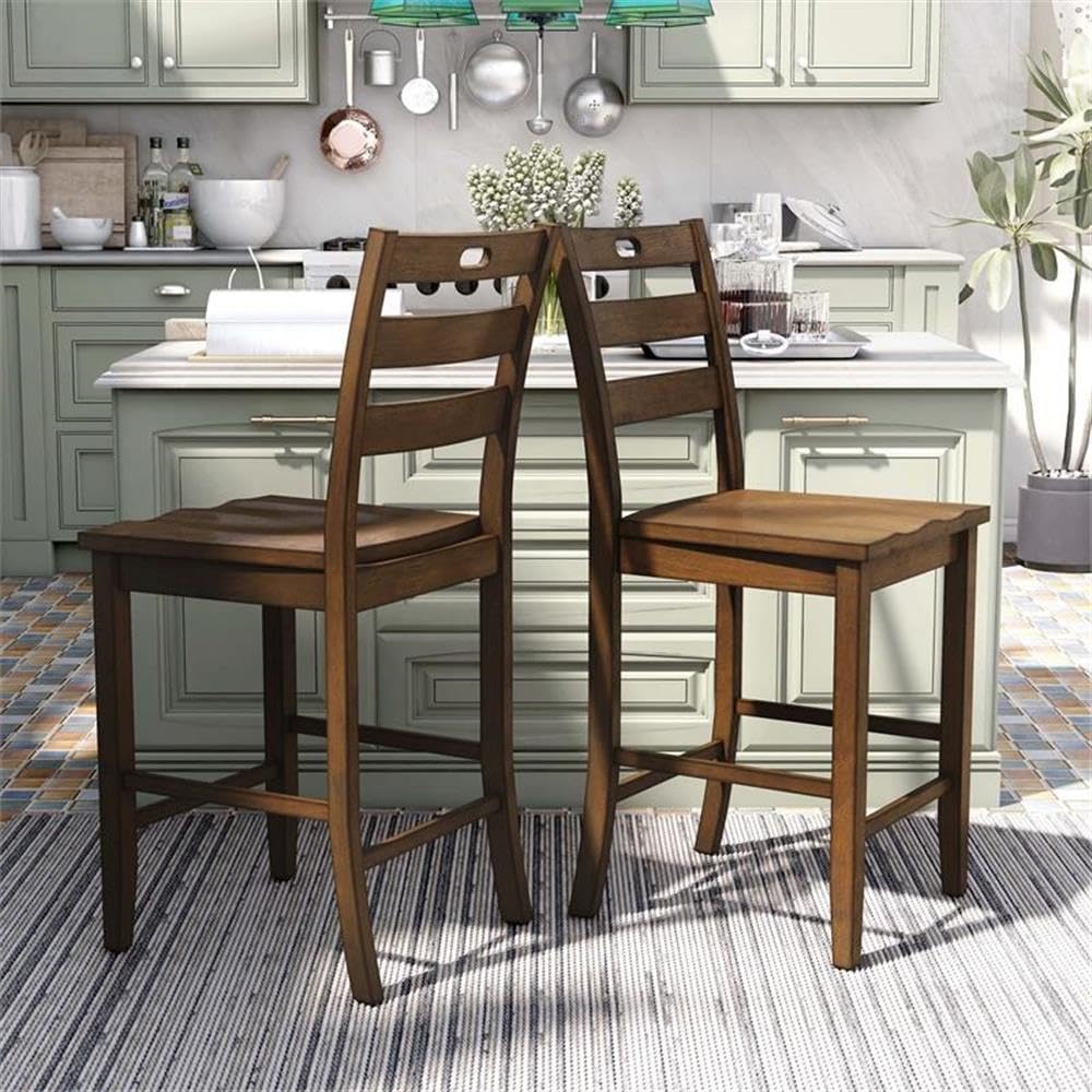 Furniture of America Jolines Wood Counter Height Chair Set of 2 - Solid Oak Bar Stools for Kitchen Island, Breakfast Nook & Dining Room - Comfortable Counter Height Seating
