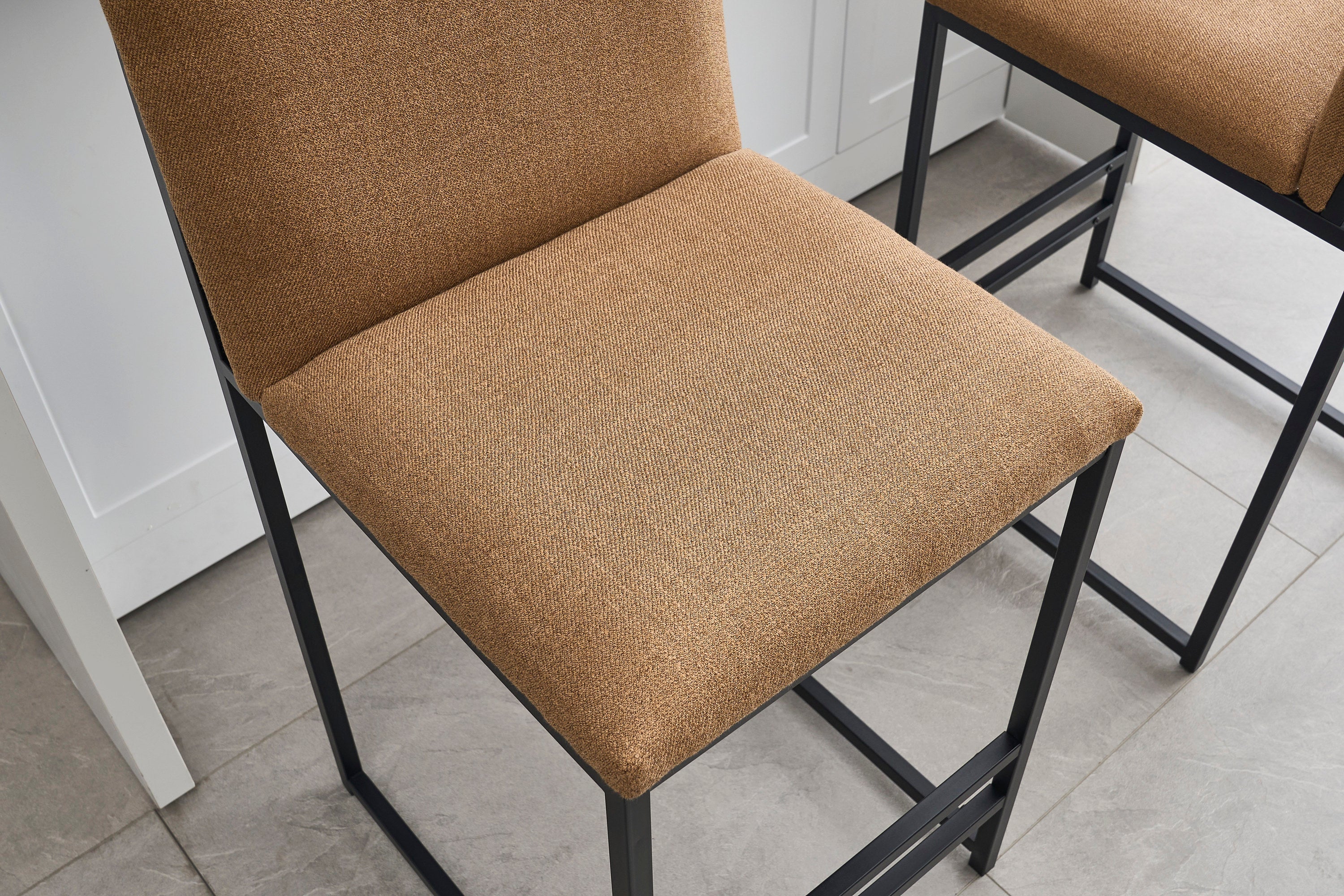 2-Pack Counter Height Bar Stools with Upholstered Linen Seats & Metal Footrest - Modern Kitchen Island Stools for Dining Room, Breakfast Nook, Coffee Shop or Home Bar (Black/Gray)