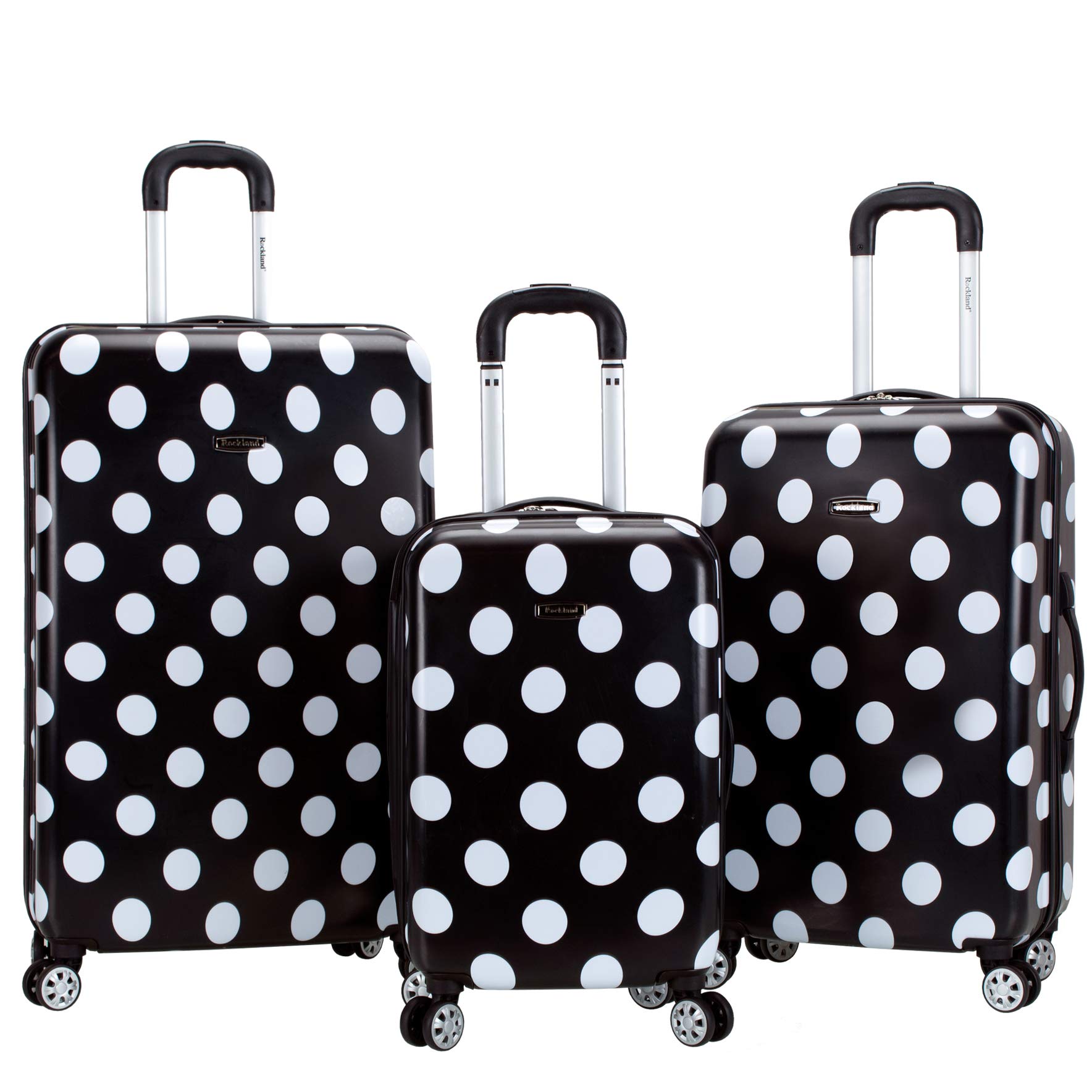 Rockland Laguna Beach Hardside Spinner Wheel Luggage Set - 3-Piece (22/24/28 Inch) Black Dot Design, Lightweight Durable Suitcase for Travel, Business Trips & Vacations