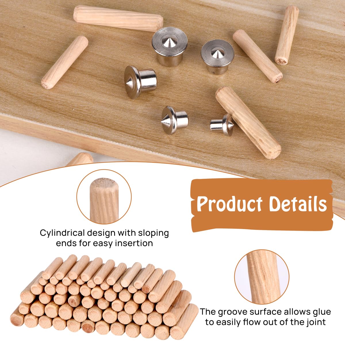 99-Piece Woodworking Dowel Pin Set - 24 Dowel Centering Pins (6/8/10/12mm) & 75 Wood Dowel Pins (6/8/10mm) - Premium Dowel and Tenon Center Transfer Plugs for Furniture Making, Cabinetry & DIY Wood Joinery Projects